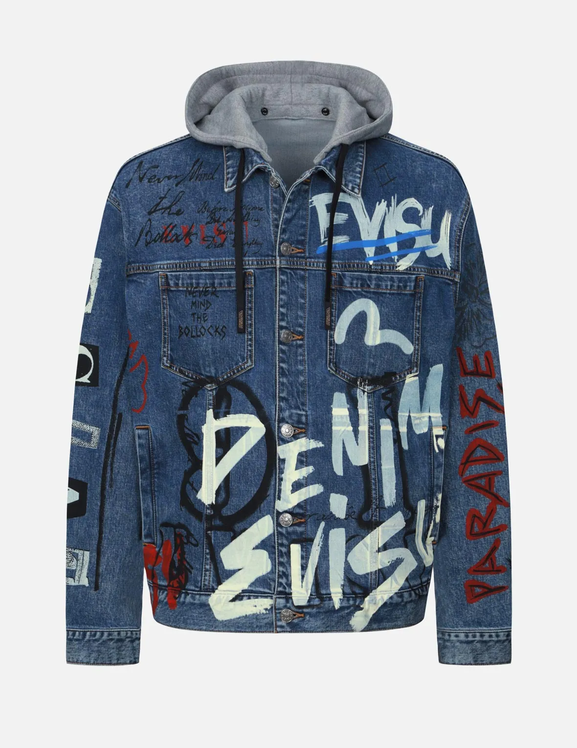 Graffiti Print Loose Fit Hooded Denim Jacket