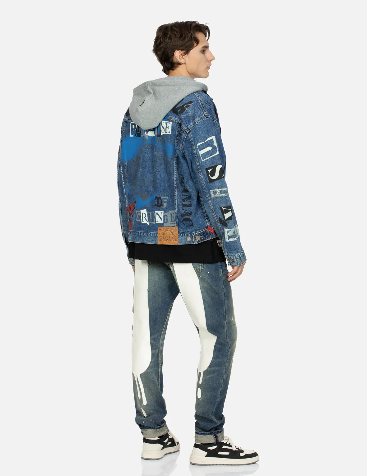 Graffiti Print Loose Fit Hooded Denim Jacket