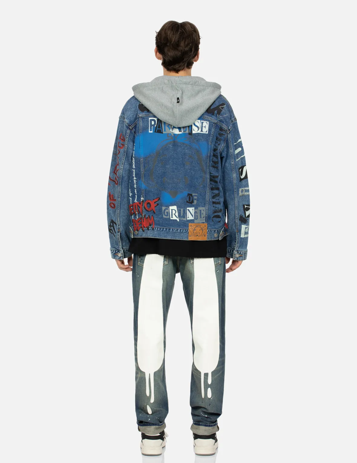 Graffiti Print Loose Fit Hooded Denim Jacket