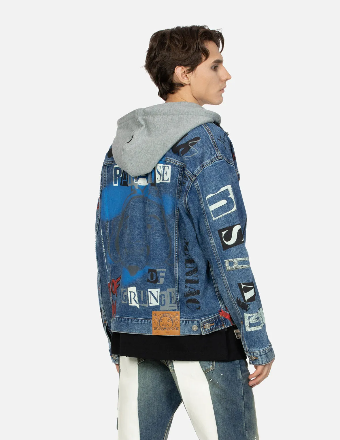 Graffiti Print Loose Fit Hooded Denim Jacket