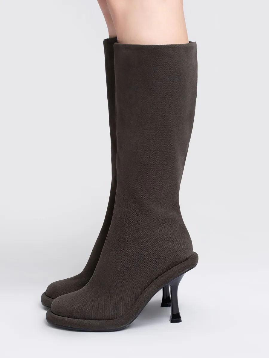 Gray Stiletto Heel Knee-High Boots