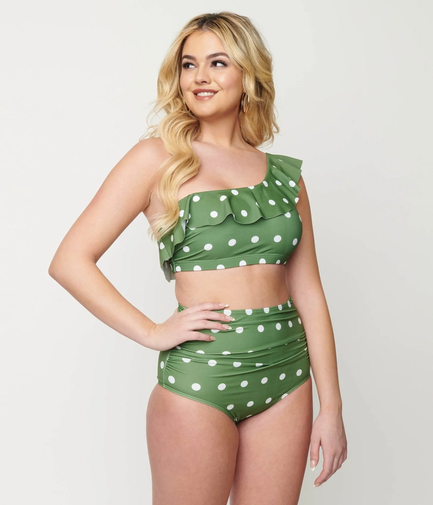 Green and White Polka Dot Bikini Set