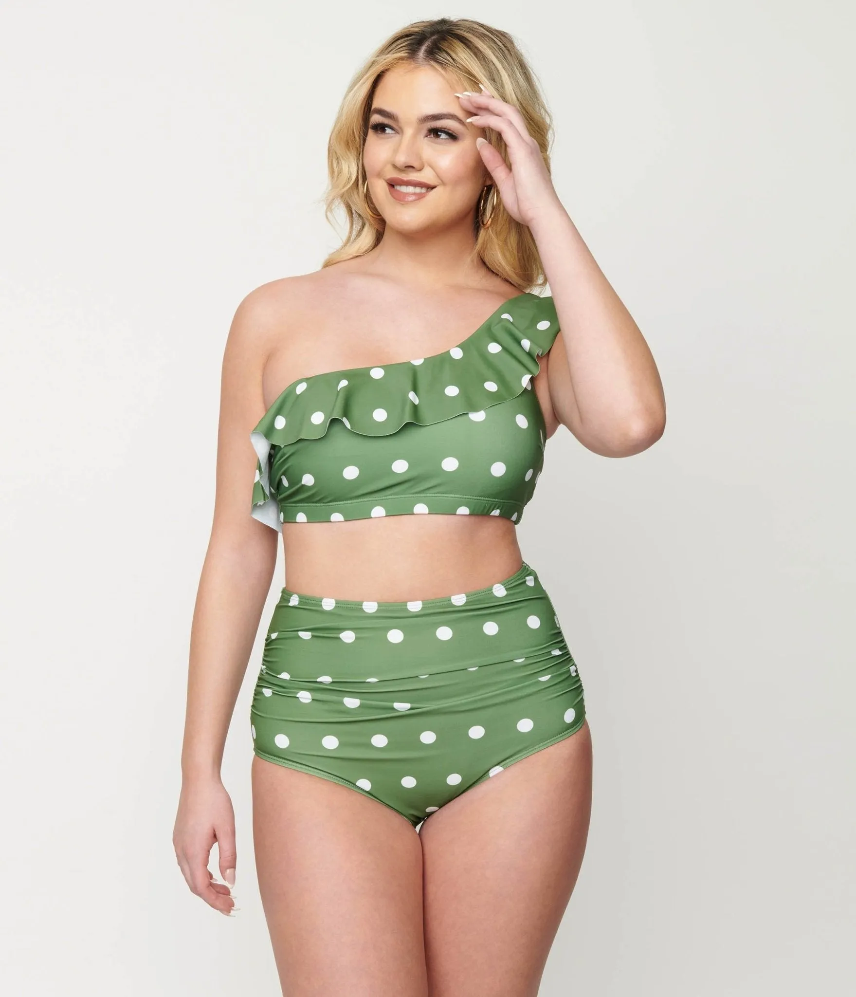 Green and White Polka Dot Bikini Set