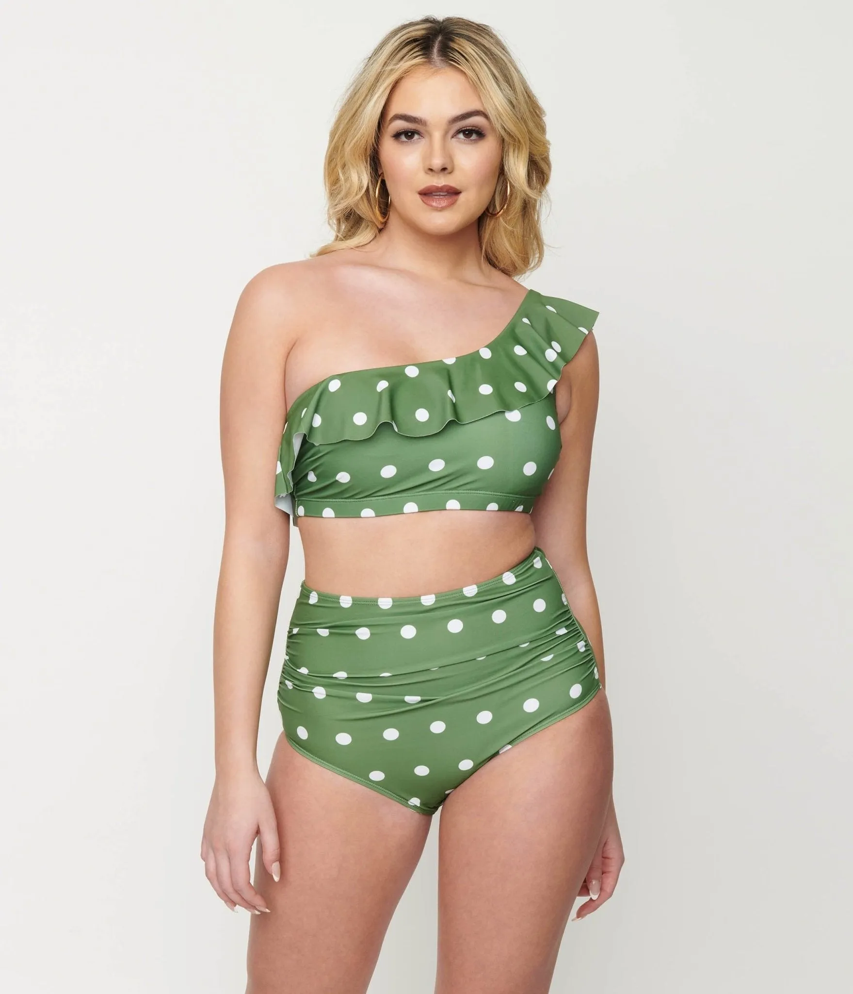 Green and White Polka Dot Bikini Set