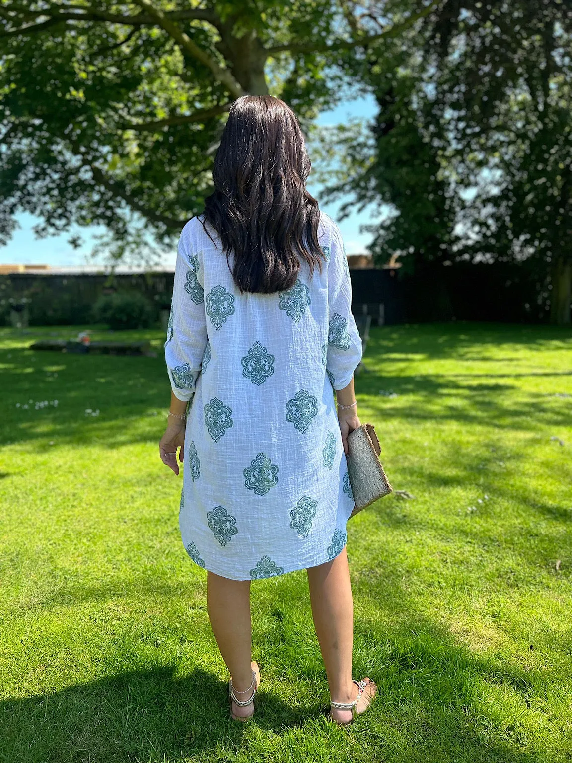 Green Floral Damask Longline Shirt Orla