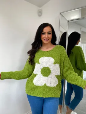 Green Floral Popcorn Knit Jumper - Delilah