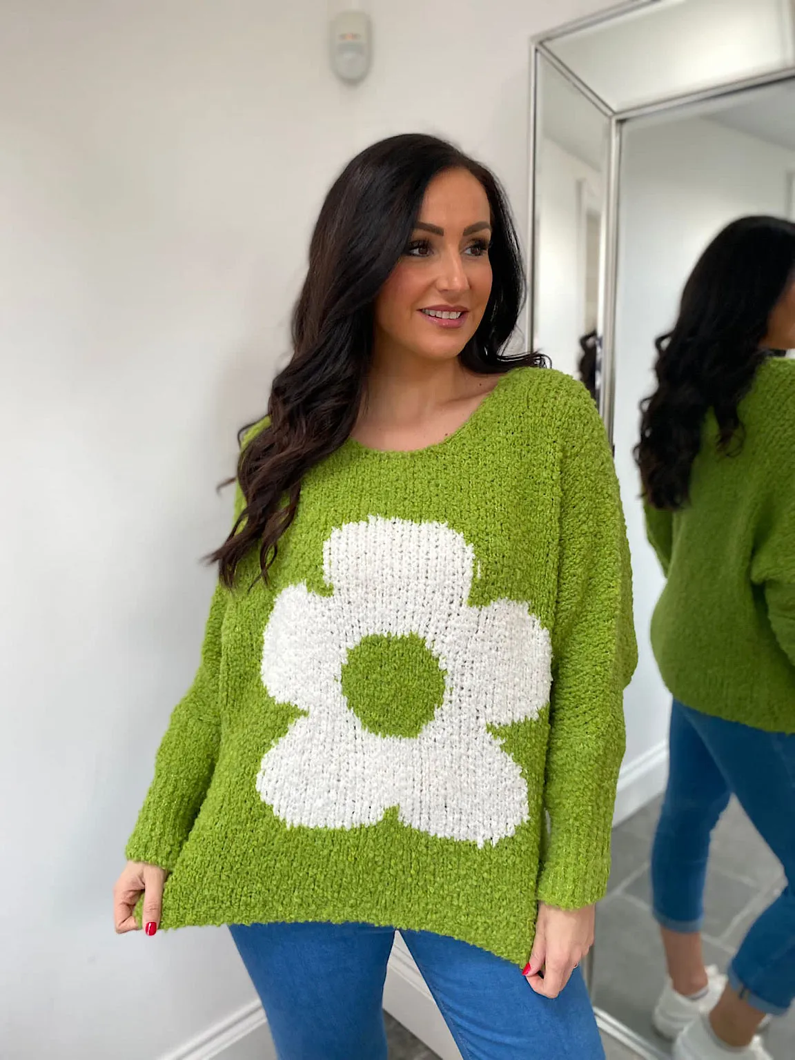 Green Floral Popcorn Knit Jumper - Delilah