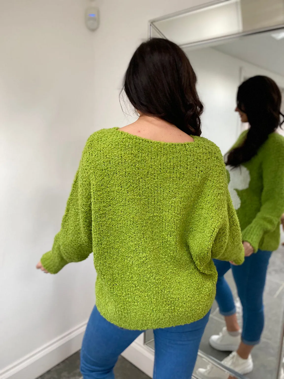 Green Floral Popcorn Knit Jumper - Delilah