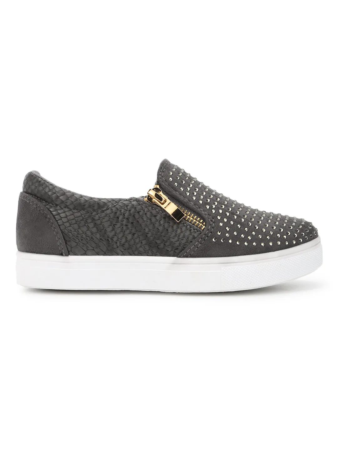 Grey PU Chained Slip-on Mini Sneakers