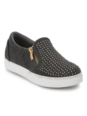 Grey PU Chained Slip-on Mini Sneakers