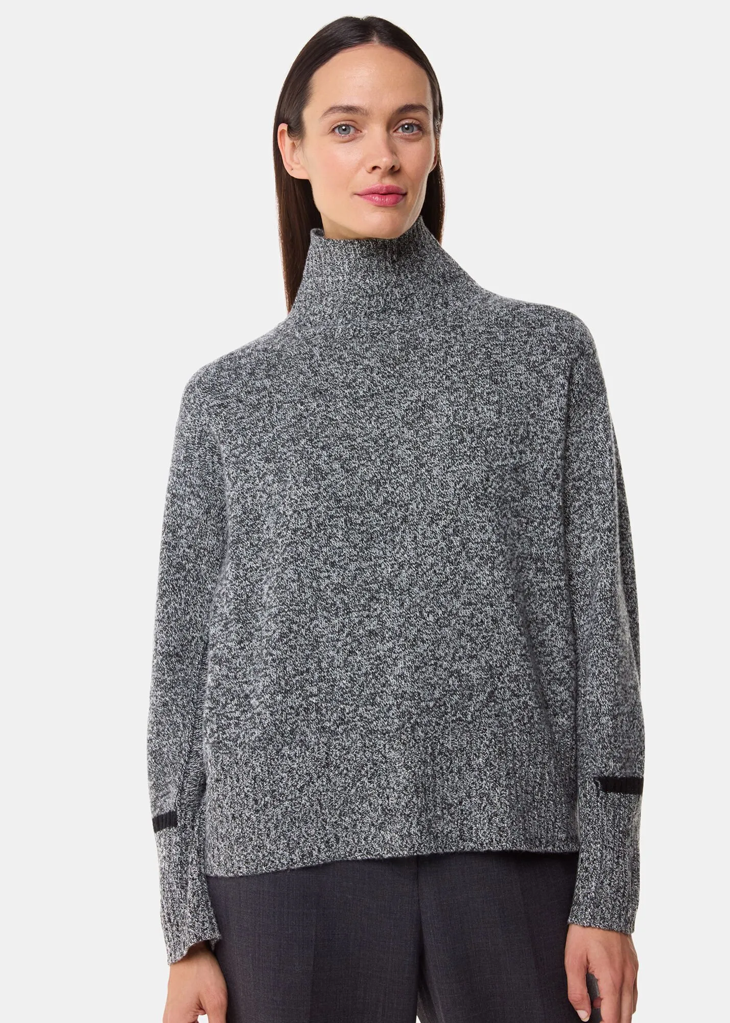 Grey Wool Fleck Funnel Neck Knit