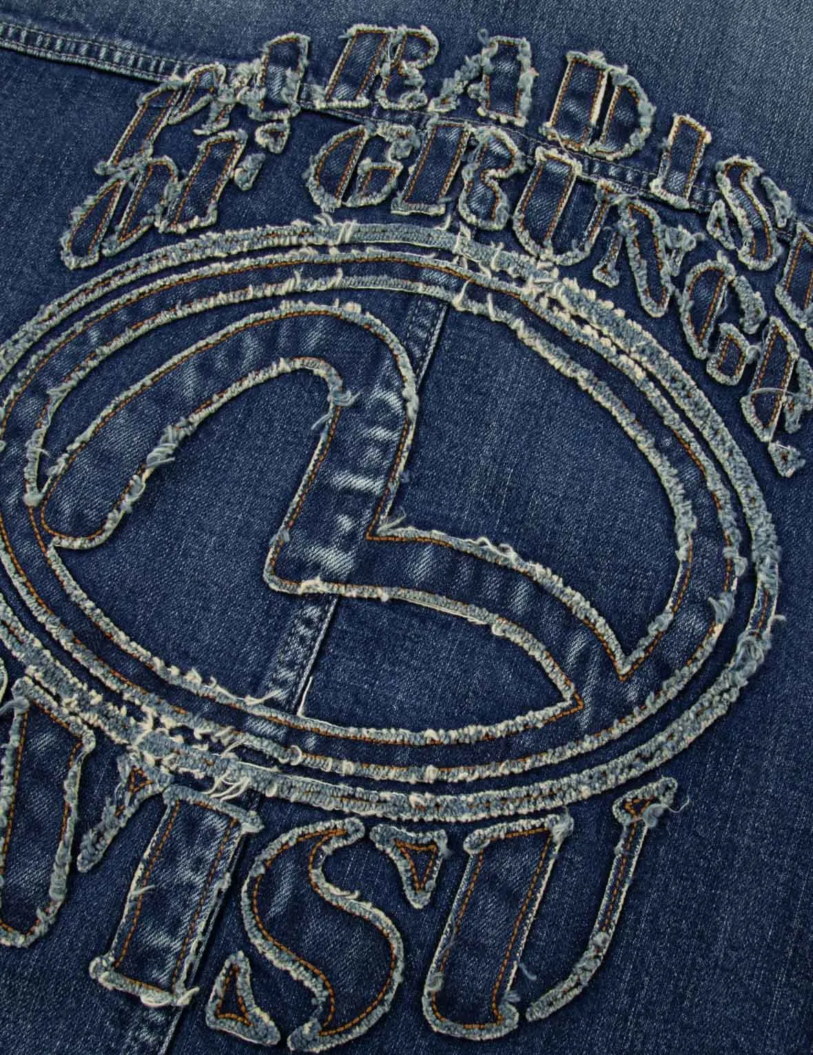 Grunge Style Logo and Seagull Appliqué Loose Fit Denim Jacket