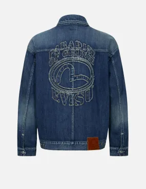 Grunge Style Logo and Seagull Appliqué Loose Fit Denim Jacket