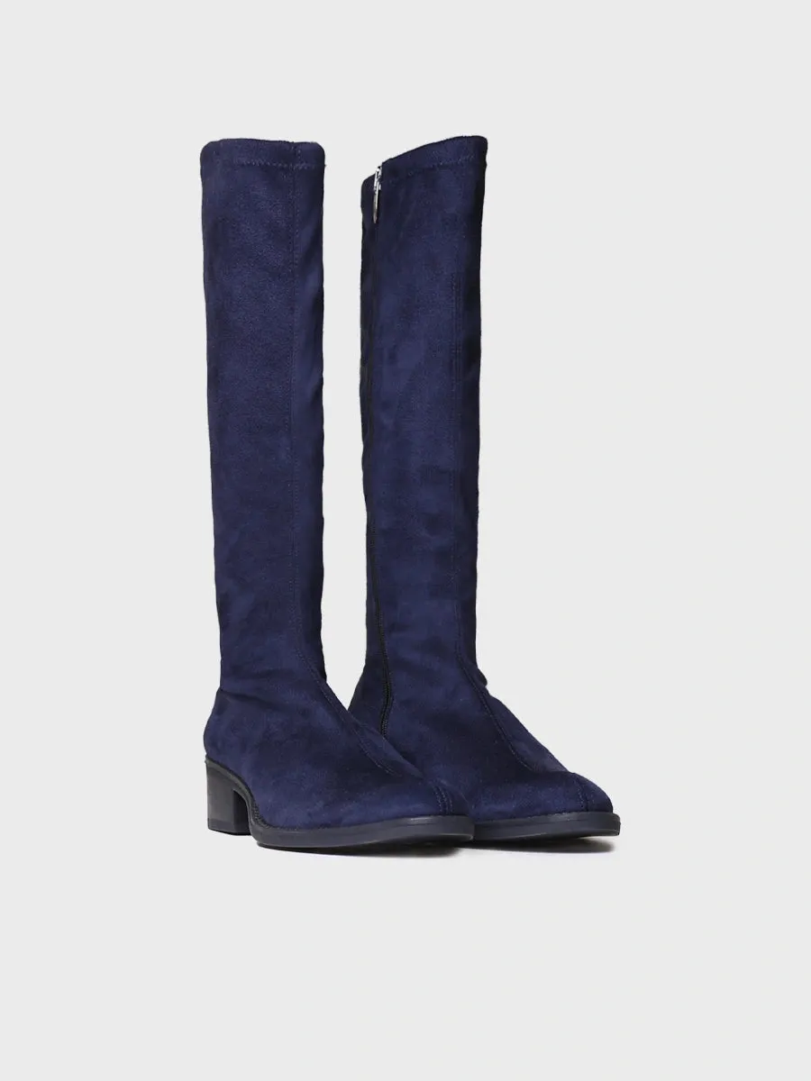 High boots for women in lycra in Navy - TREVI-LA