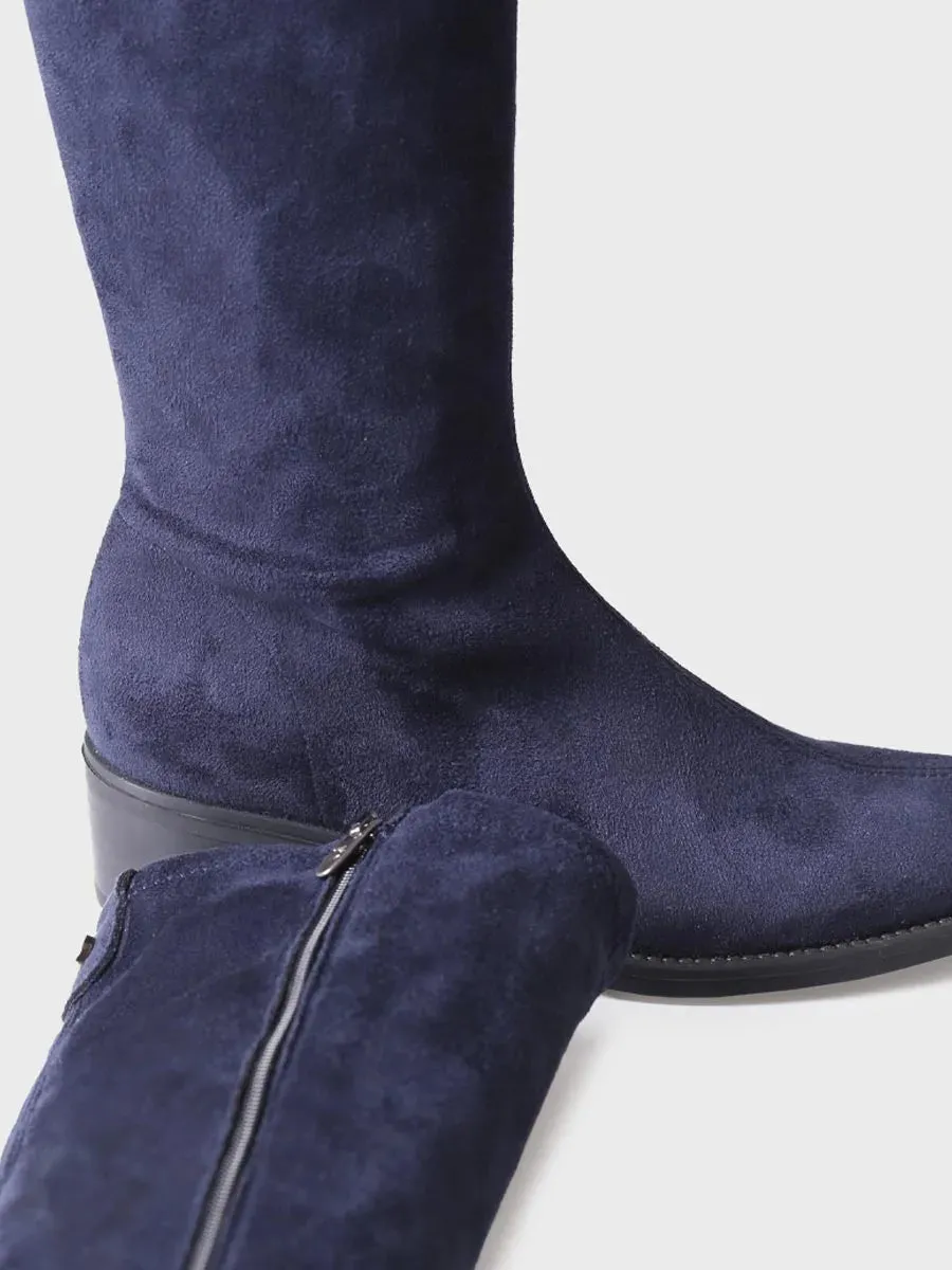 High boots for women in lycra in Navy - TREVI-LA