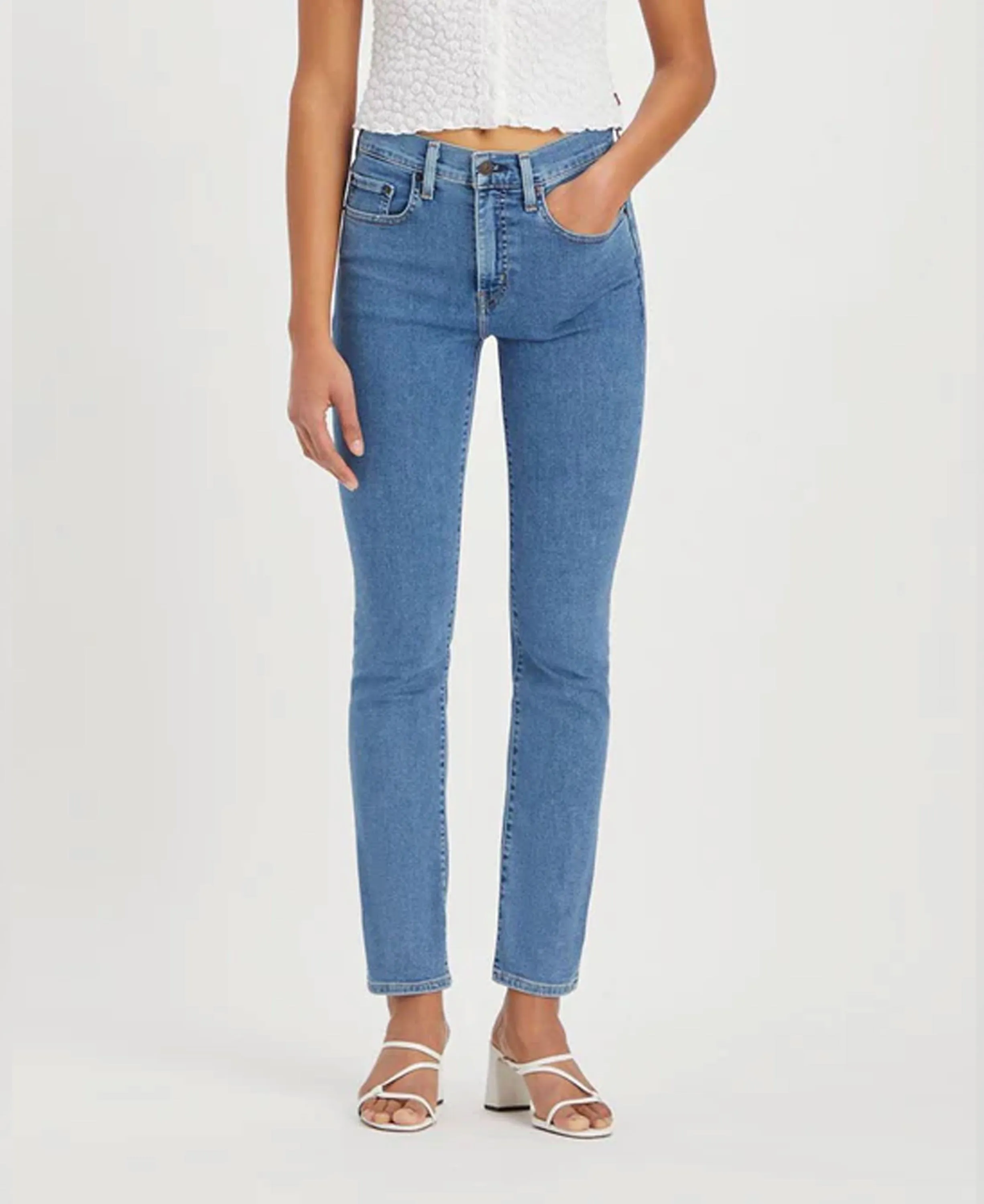 High-Waisted Stone-Washed Beach Straight Jeans