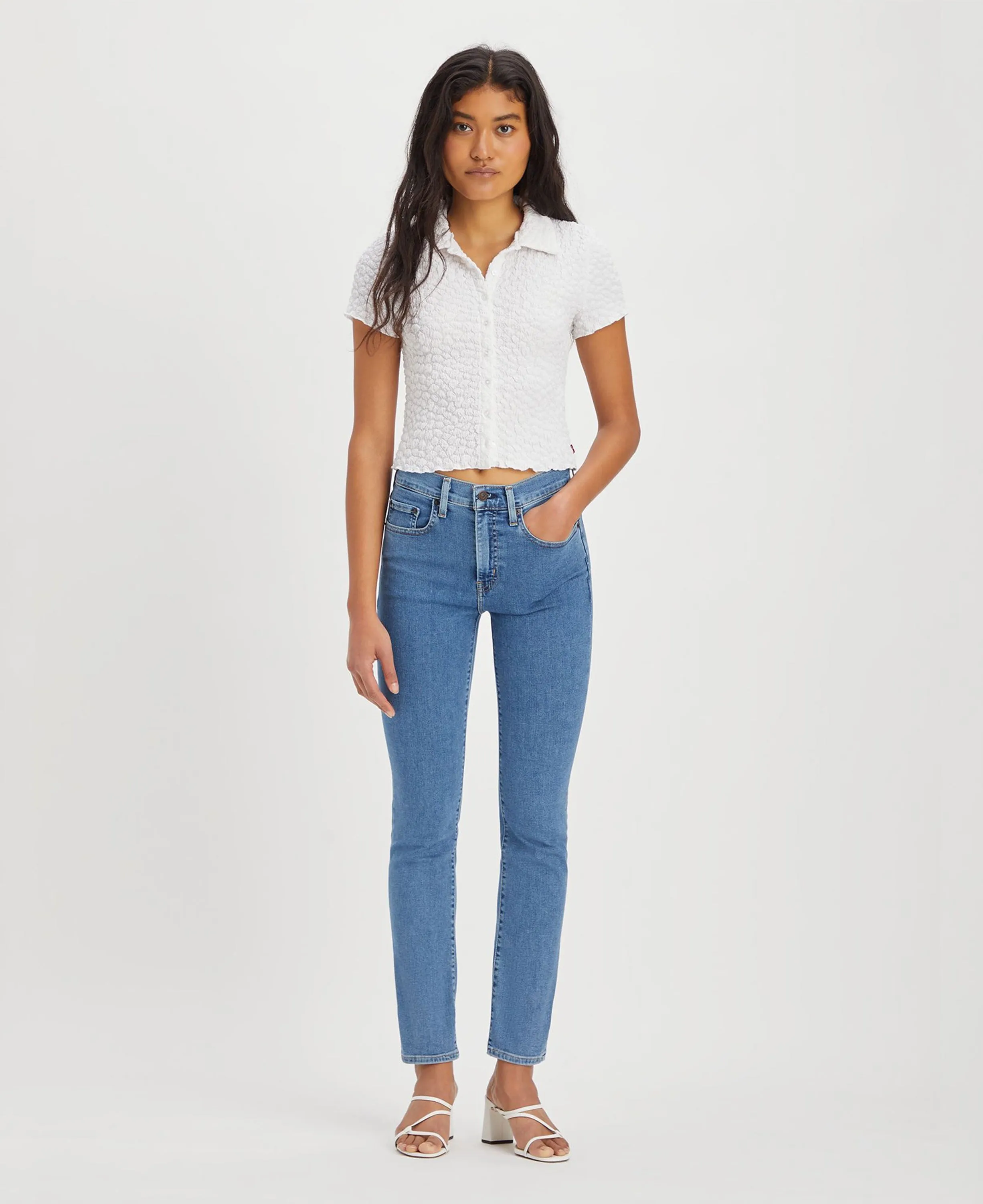 High-Waisted Stone-Washed Beach Straight Jeans