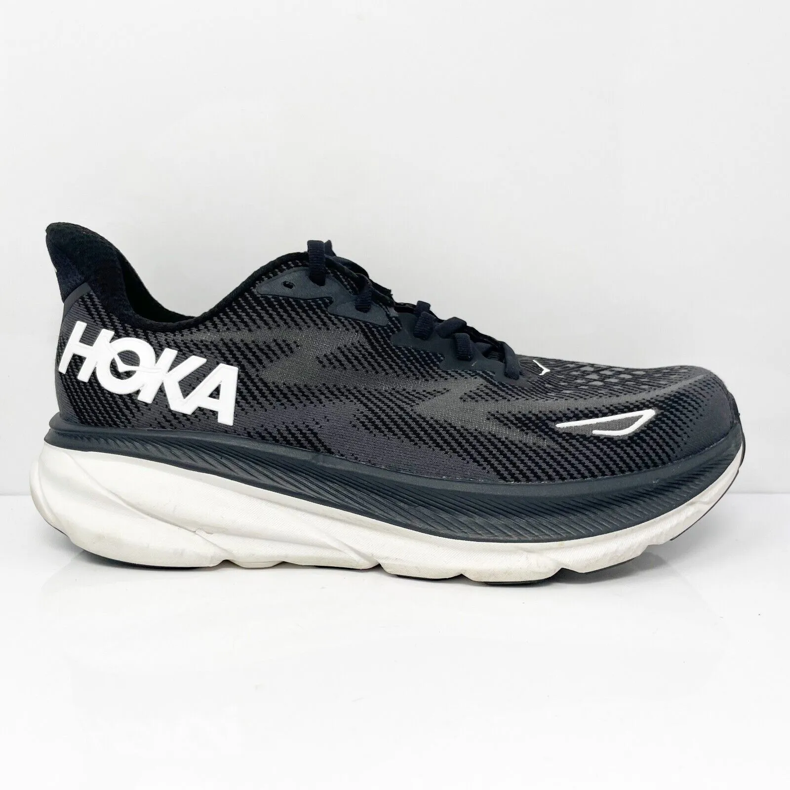 Hoka One One Mens Clifton 9 1132210 BWHT Black Running Shoes Sneakers Sz 9.5 2E