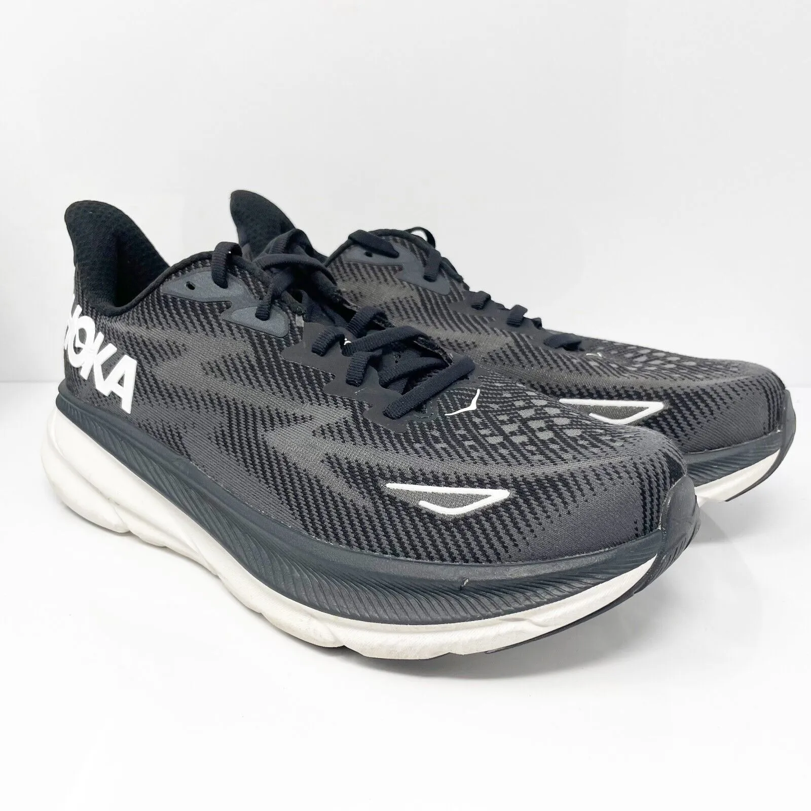 Hoka One One Mens Clifton 9 1132210 BWHT Black Running Shoes Sneakers Sz 9.5 2E