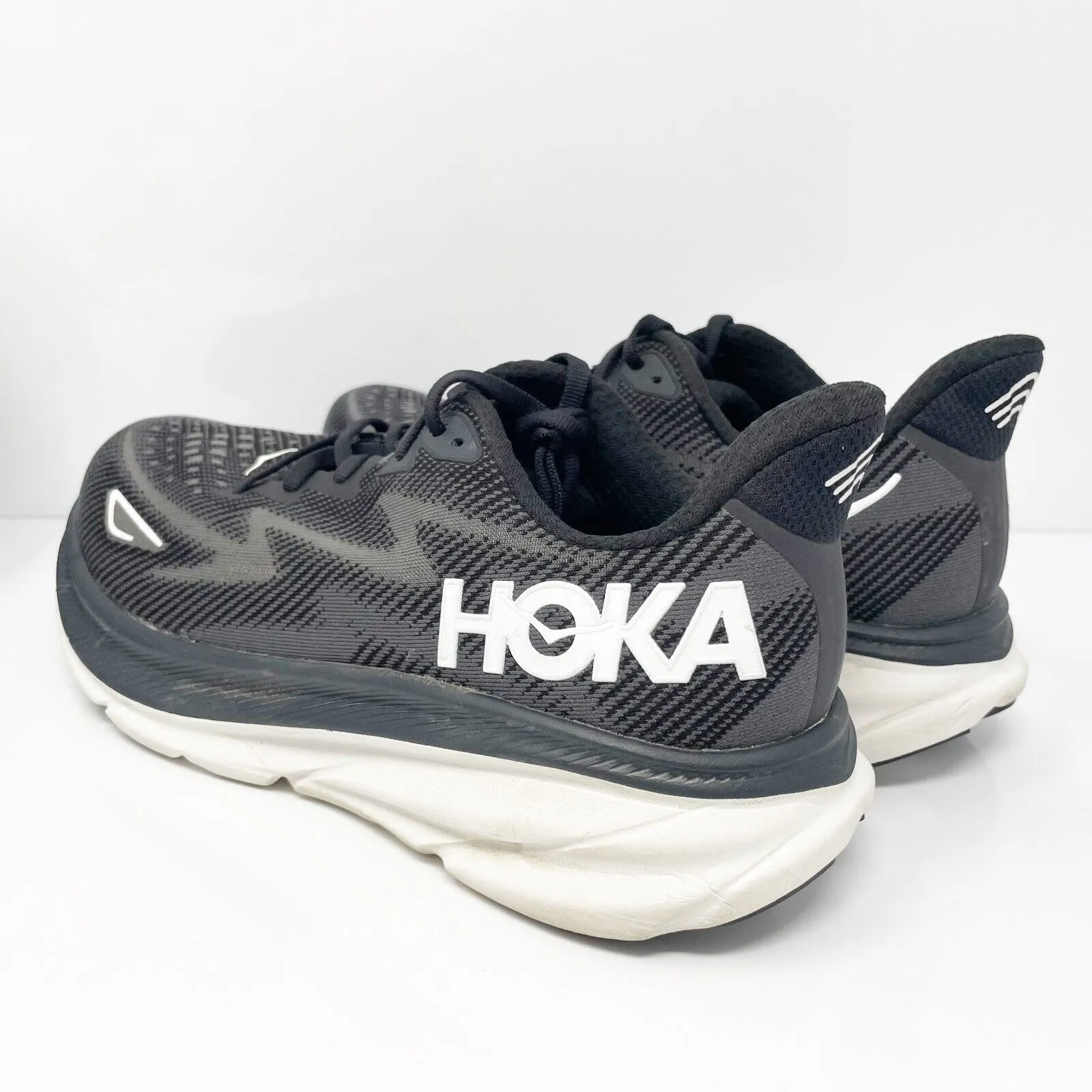 Hoka One One Mens Clifton 9 1132210 BWHT Black Running Shoes Sneakers Sz 9.5 2E