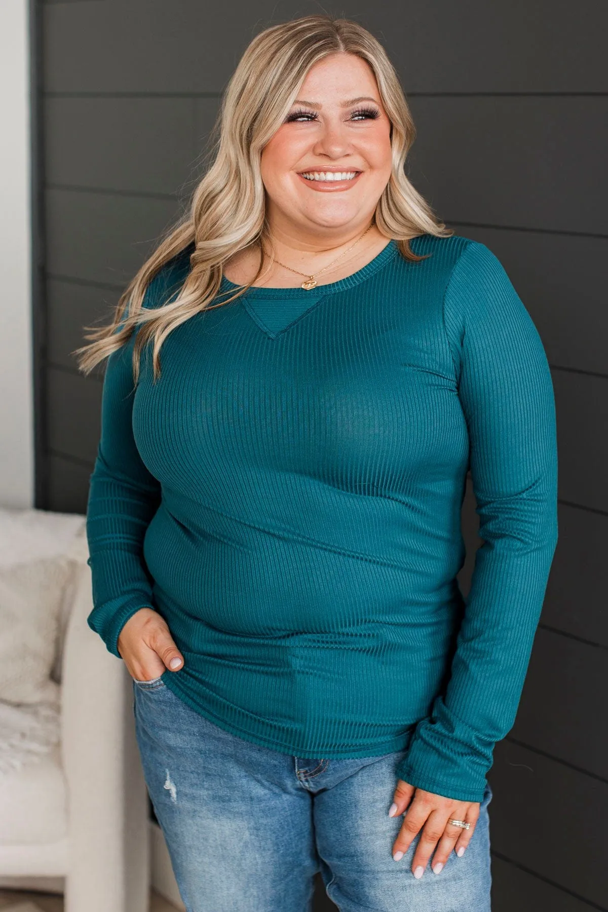 Teal Ribbed Knit Top