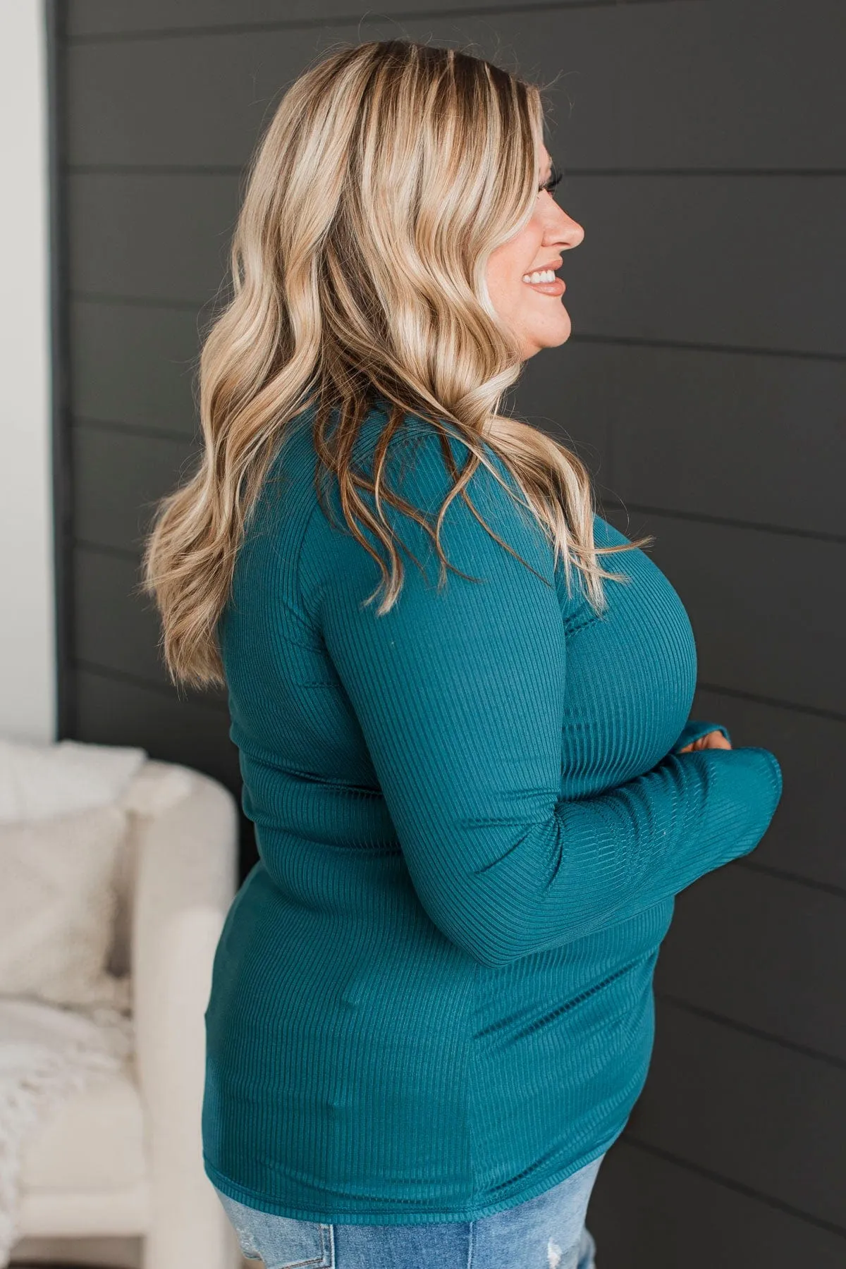 Teal Ribbed Knit Top