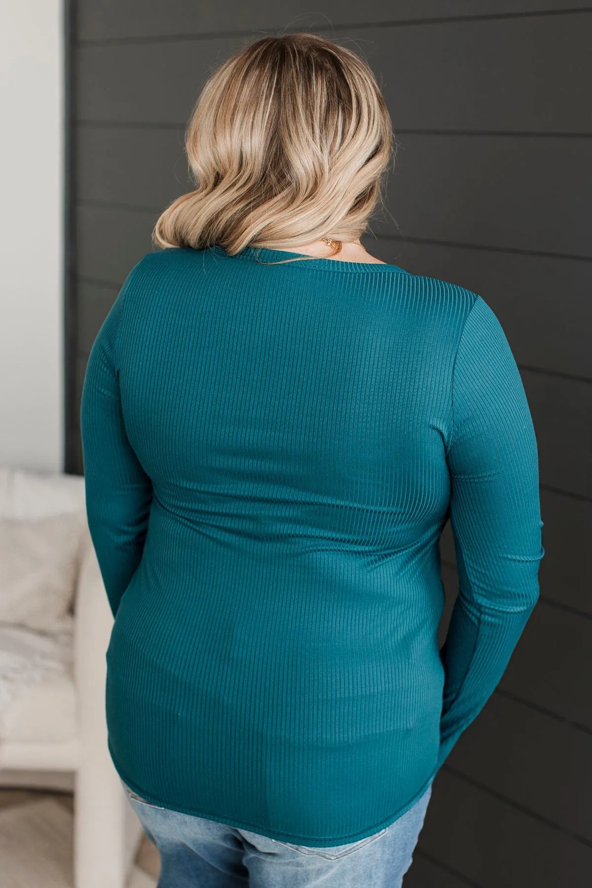 Teal Ribbed Knit Top