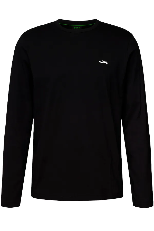 Hugo Boss Long Sleeve T-Shirt with Curved Logo in Black