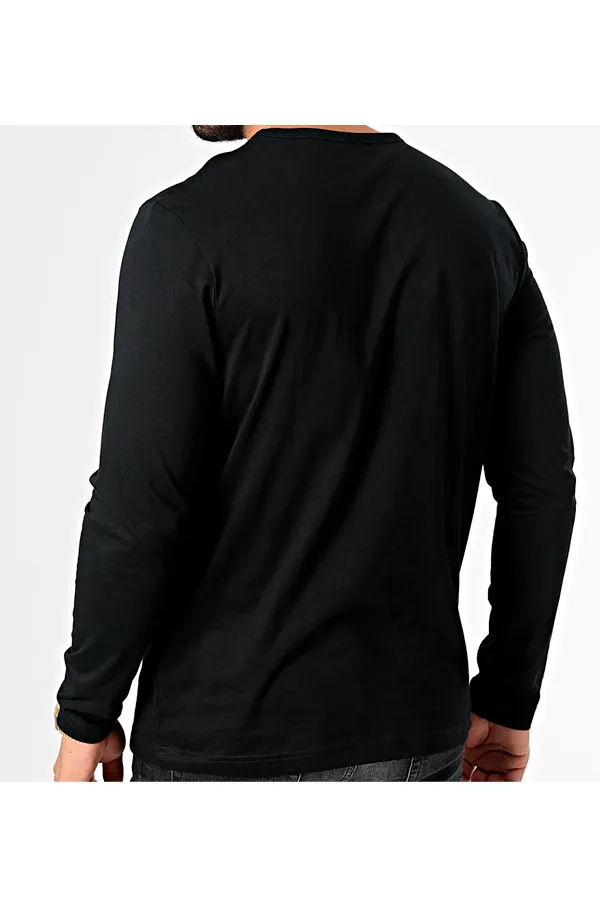 Hugo Boss Long Sleeve T-Shirt with Curved Logo in Black