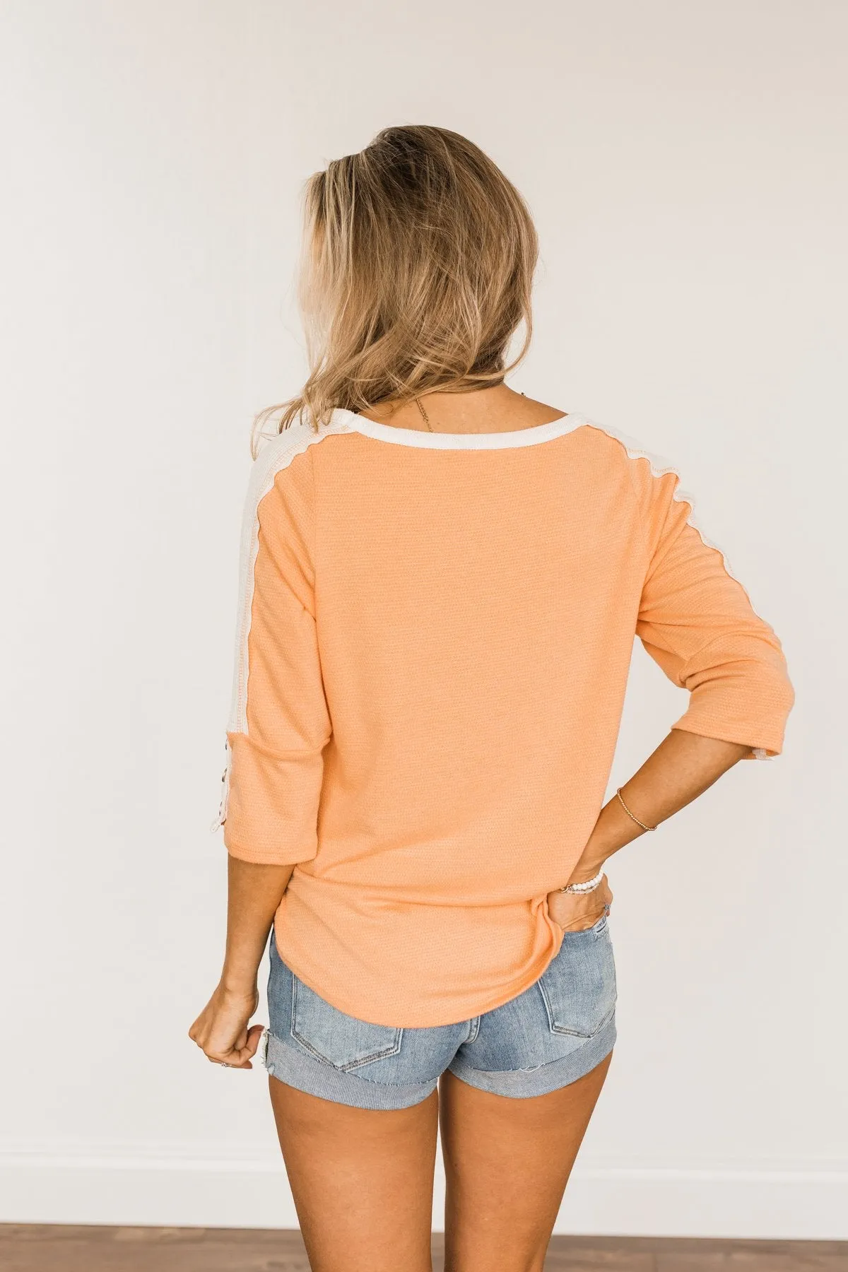 Papaya & Off-White Knit Top