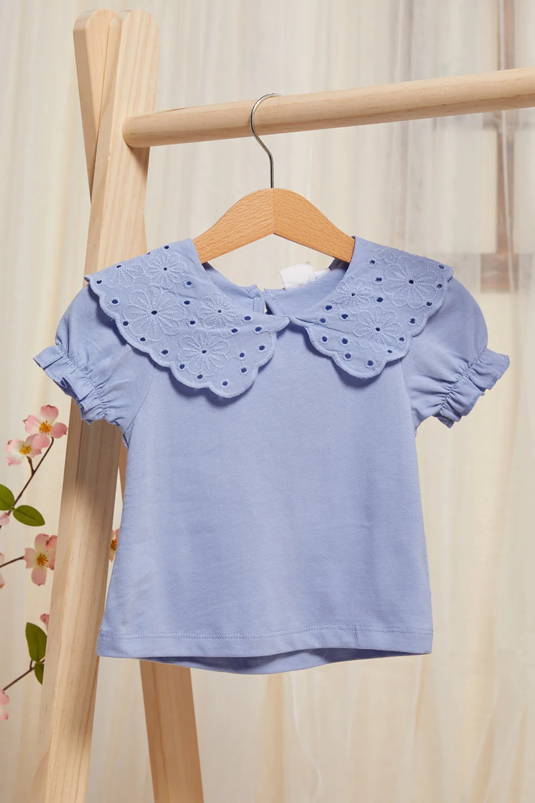 Infant Girls Blue Solid Knit Blouse