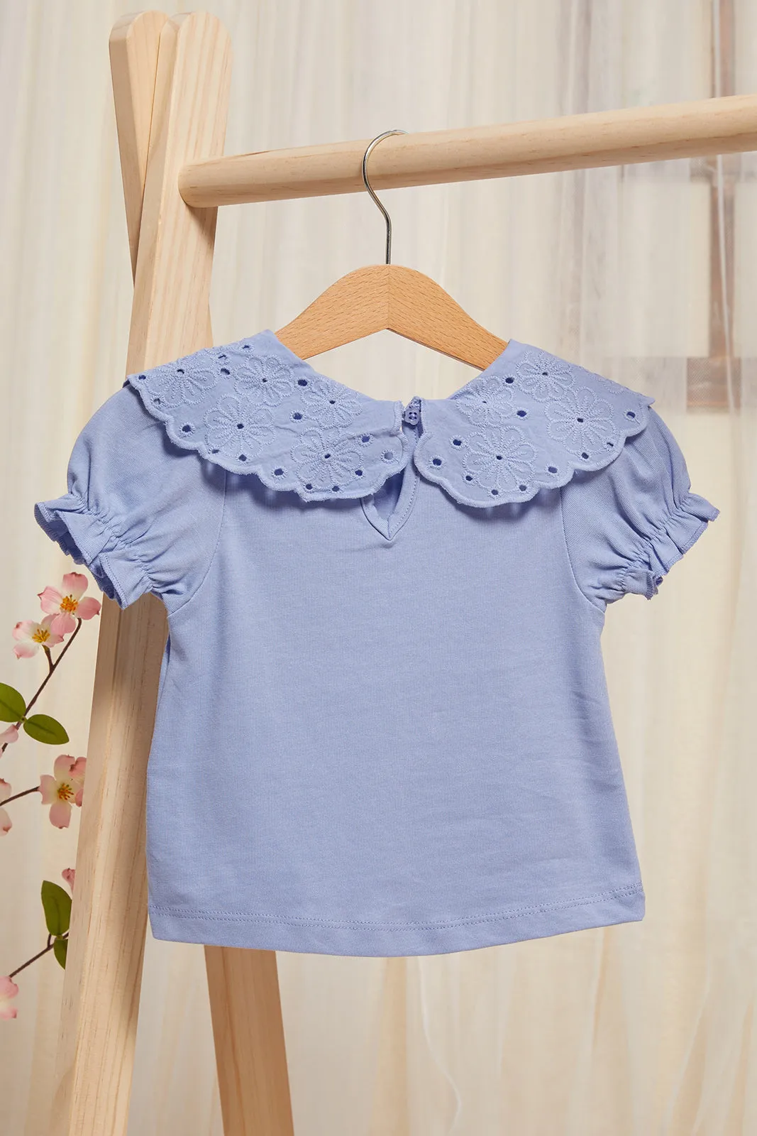 Infant Girls Blue Solid Knit Blouse