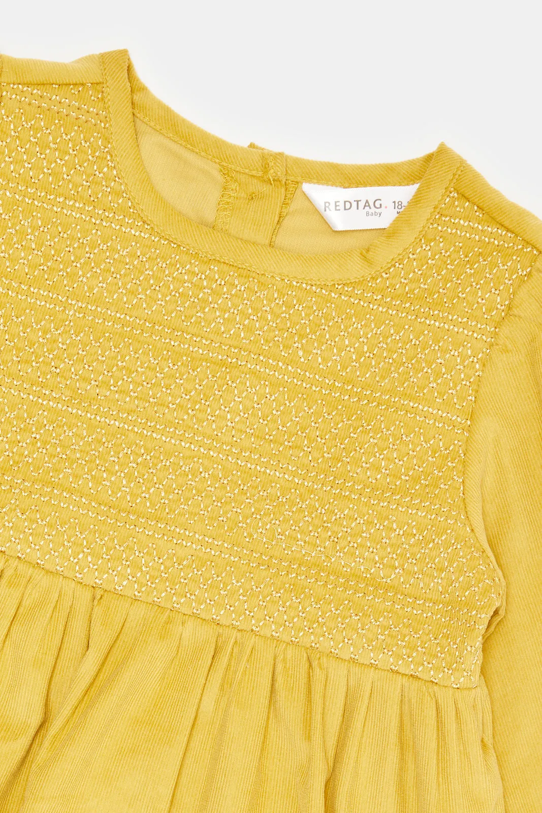 Infant Girls Mustard Smocking Dress