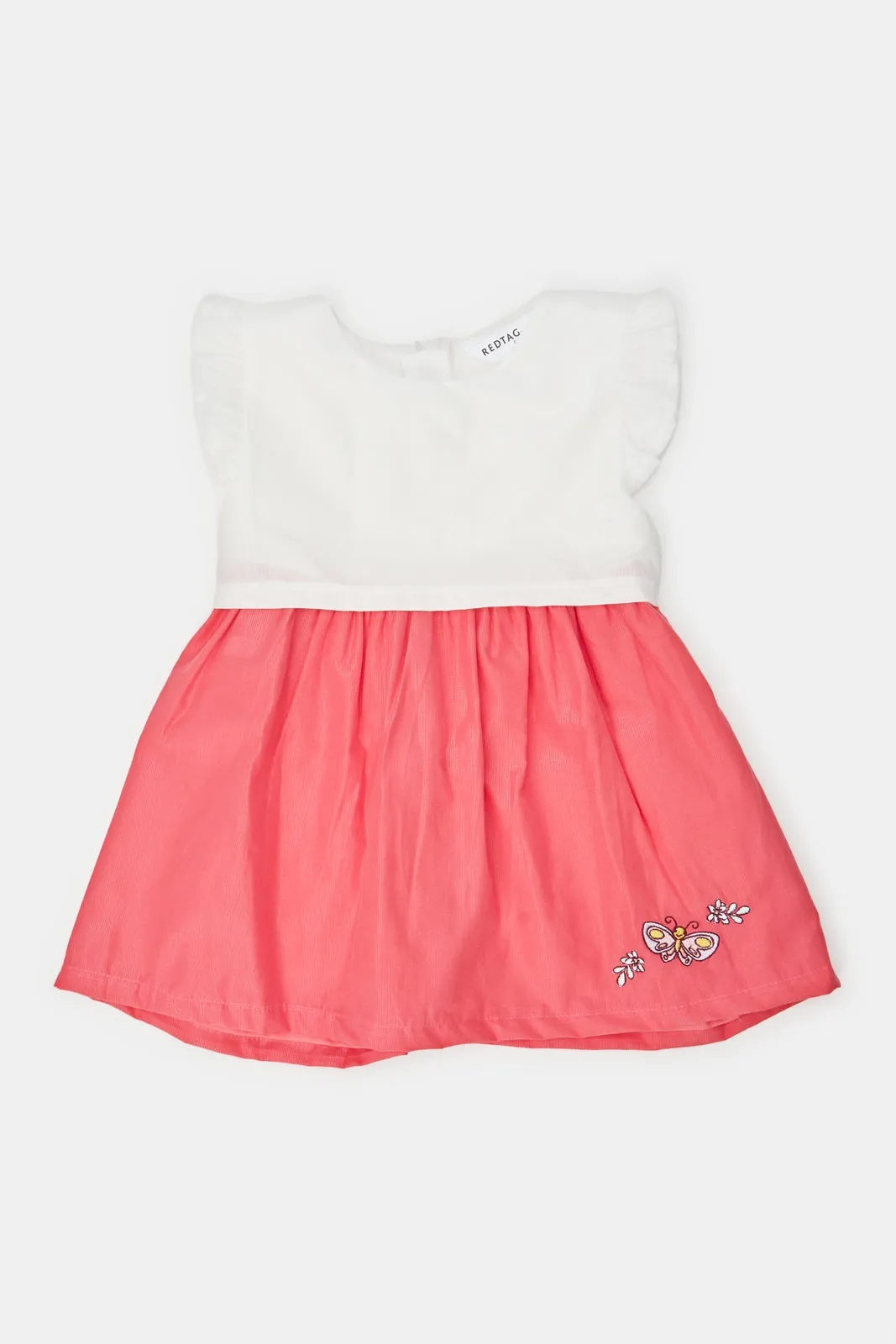 Infant Girls White And Coral Frill Dress