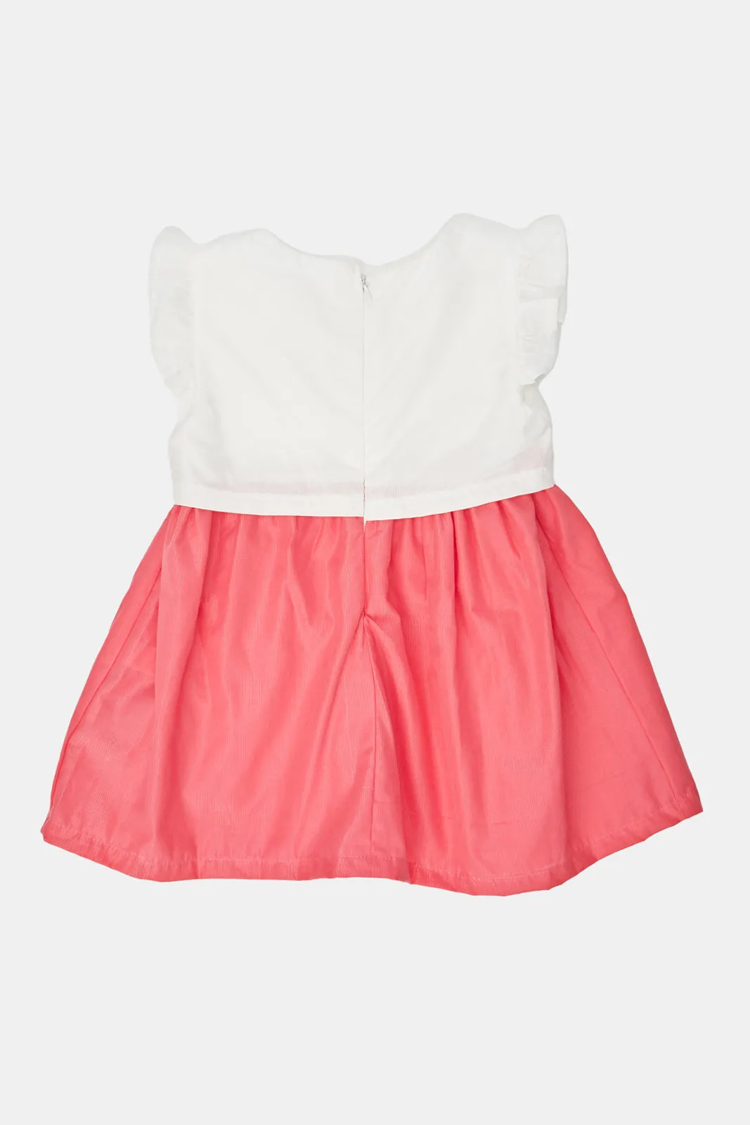 Infant Girls White And Coral Frill Dress