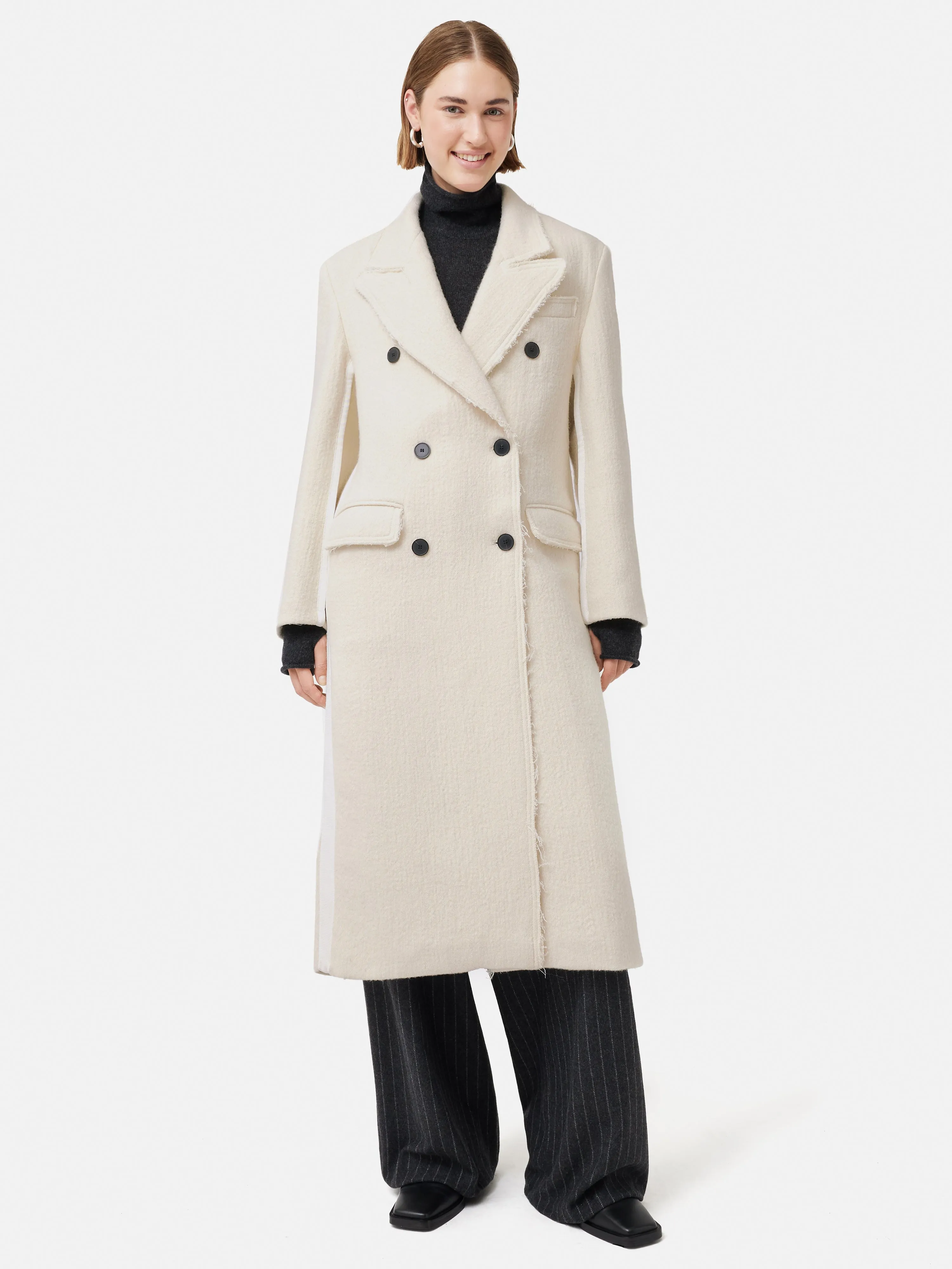 Italian Wool Frayed Edge Coat | Cream