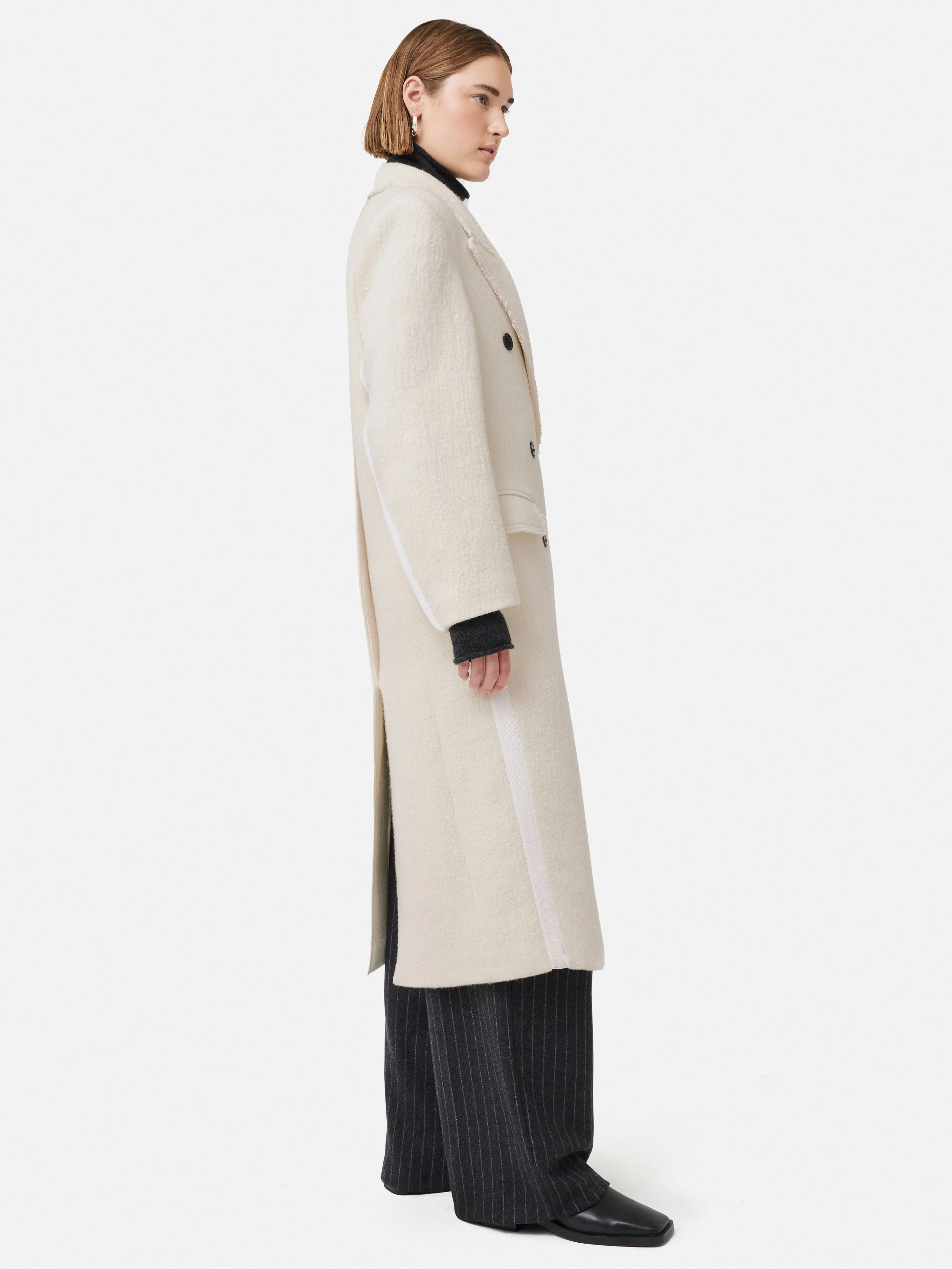 Italian Wool Frayed Edge Coat | Cream