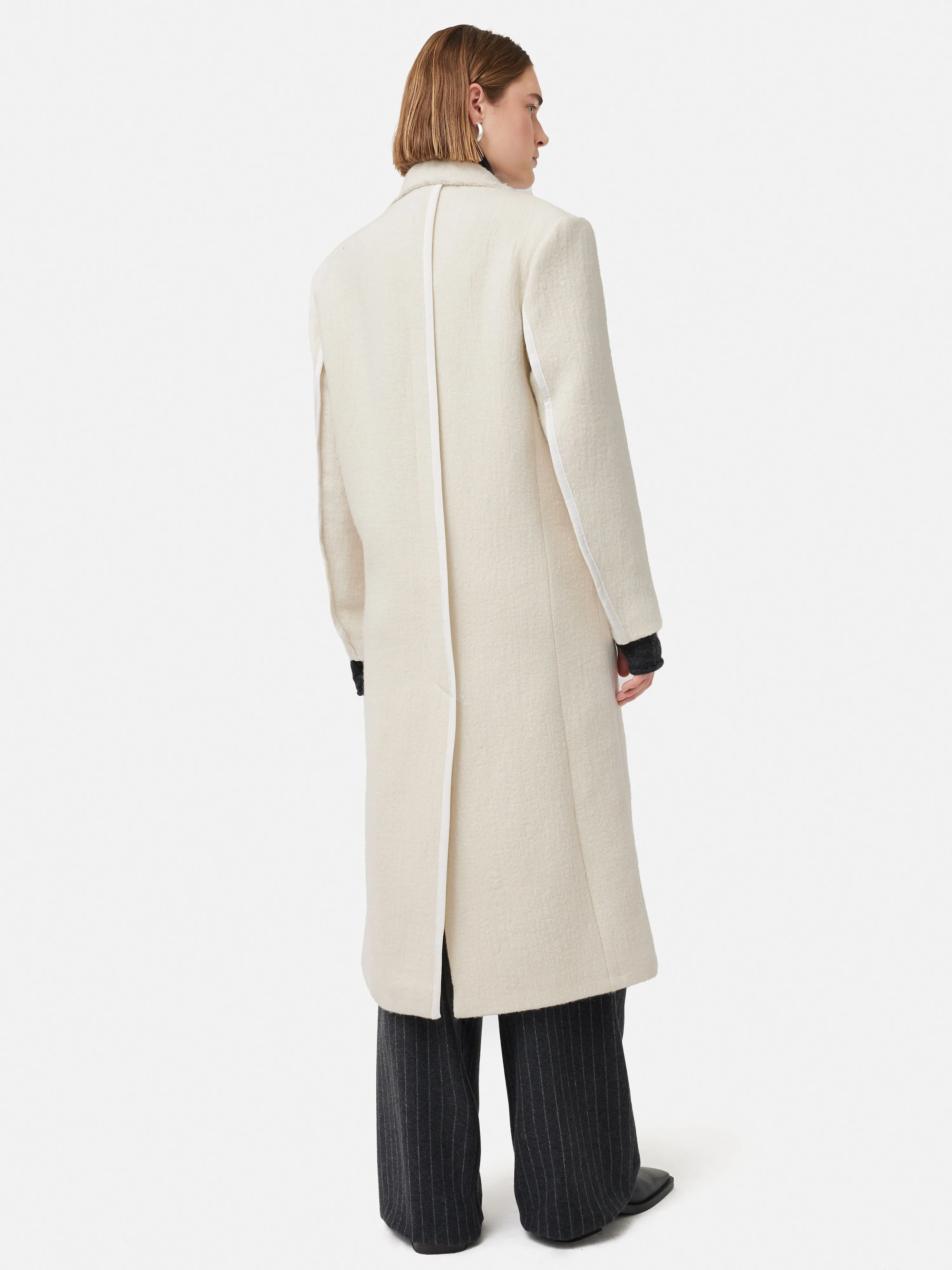 Italian Wool Frayed Edge Coat | Cream