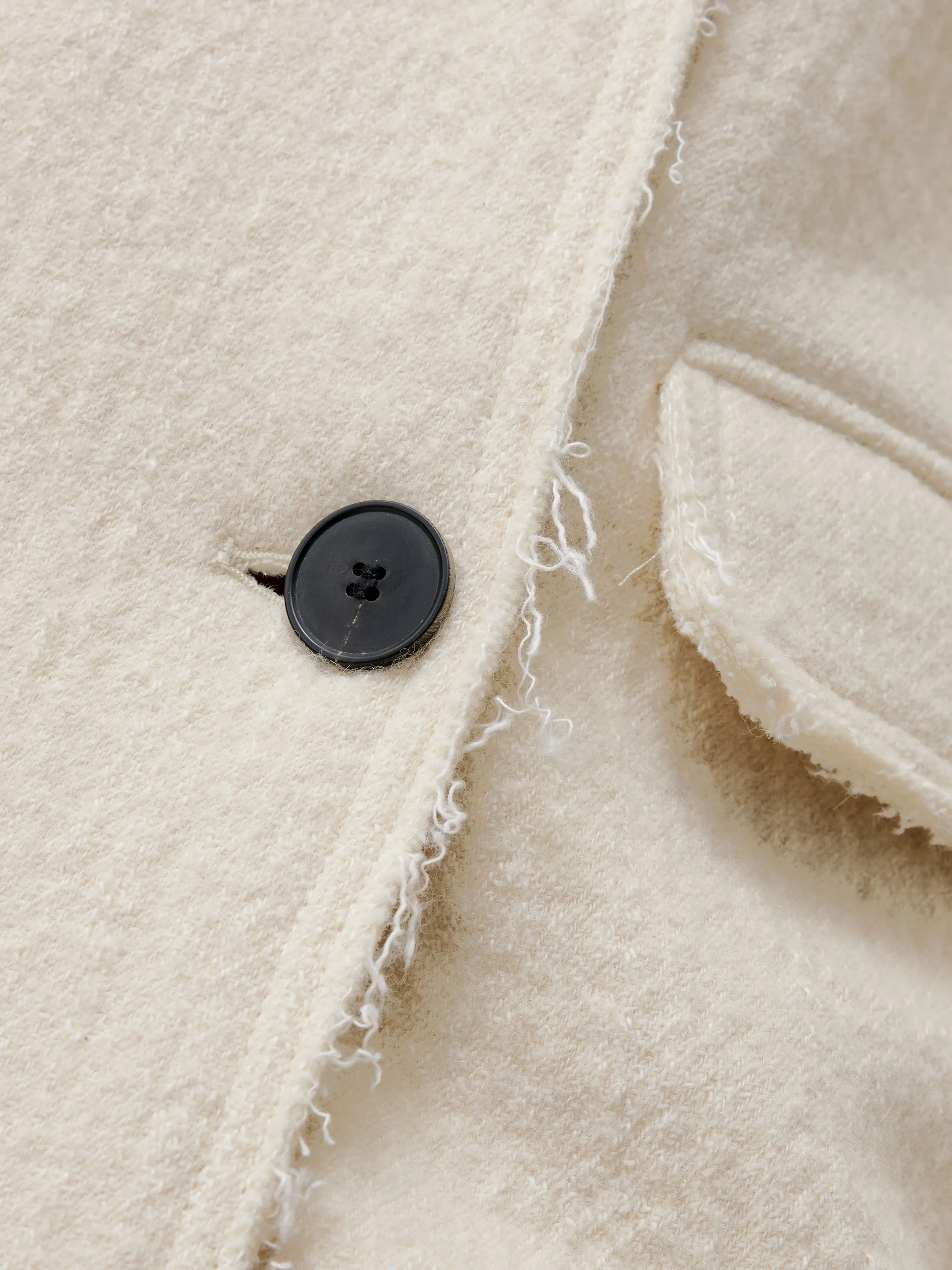 Italian Wool Frayed Edge Coat | Cream