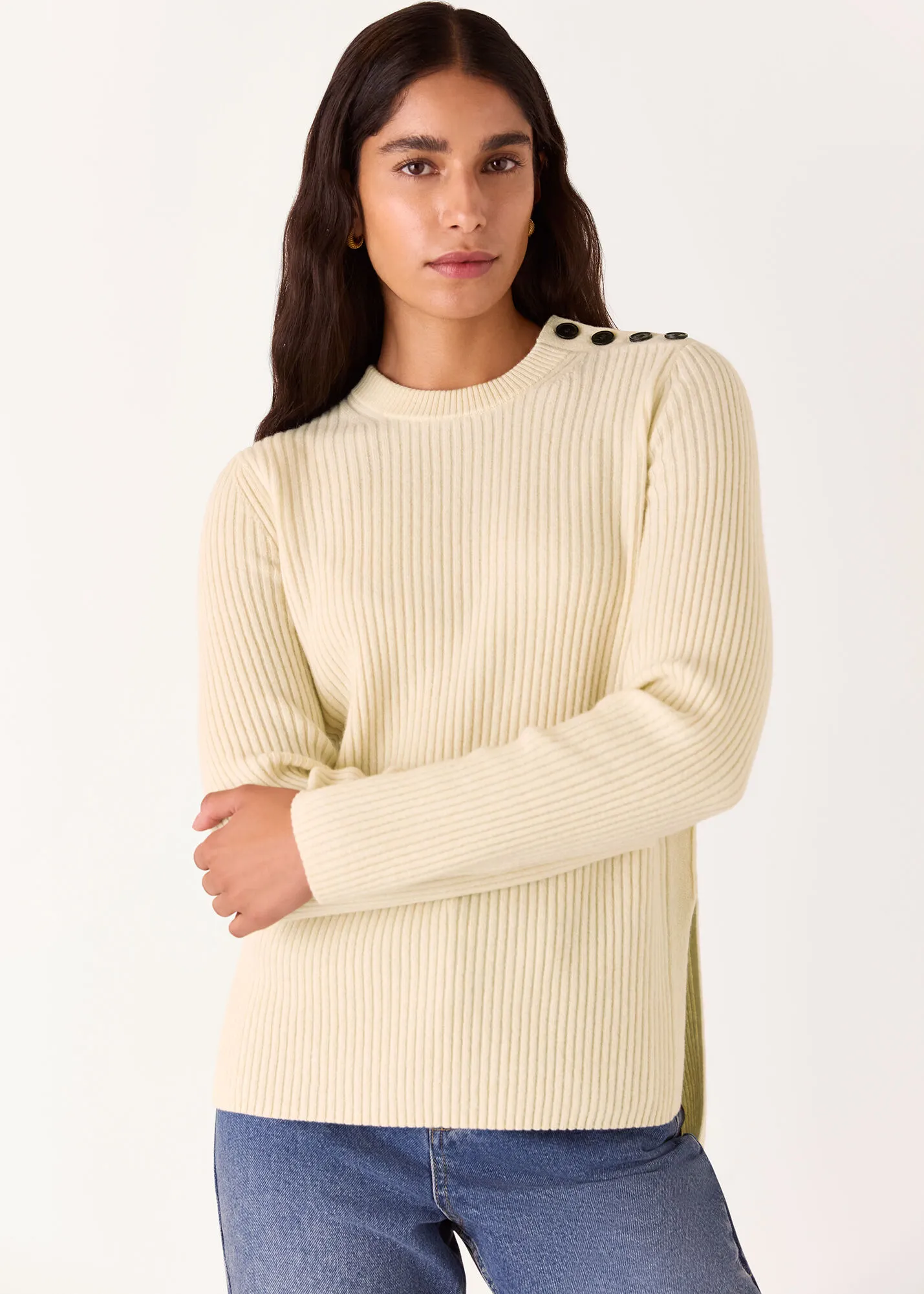 Ivory Button Detail Longline Knit