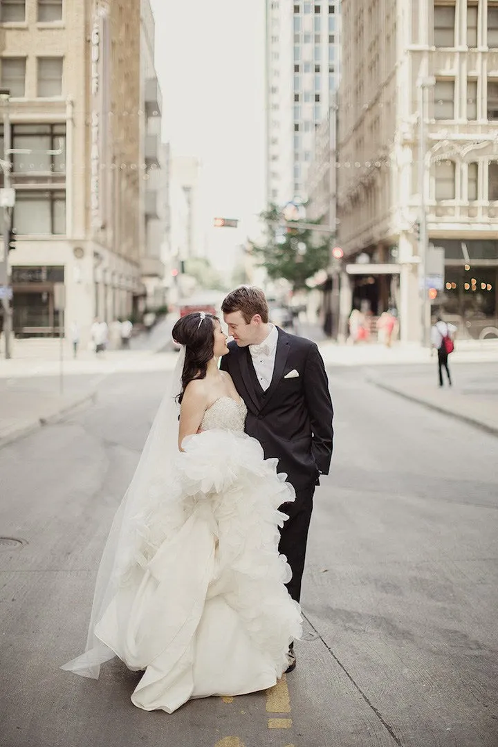 Ivory Organza Ball Gown Wedding Dress with Beaded Lace - Sweetheart Strapless (WD0131)