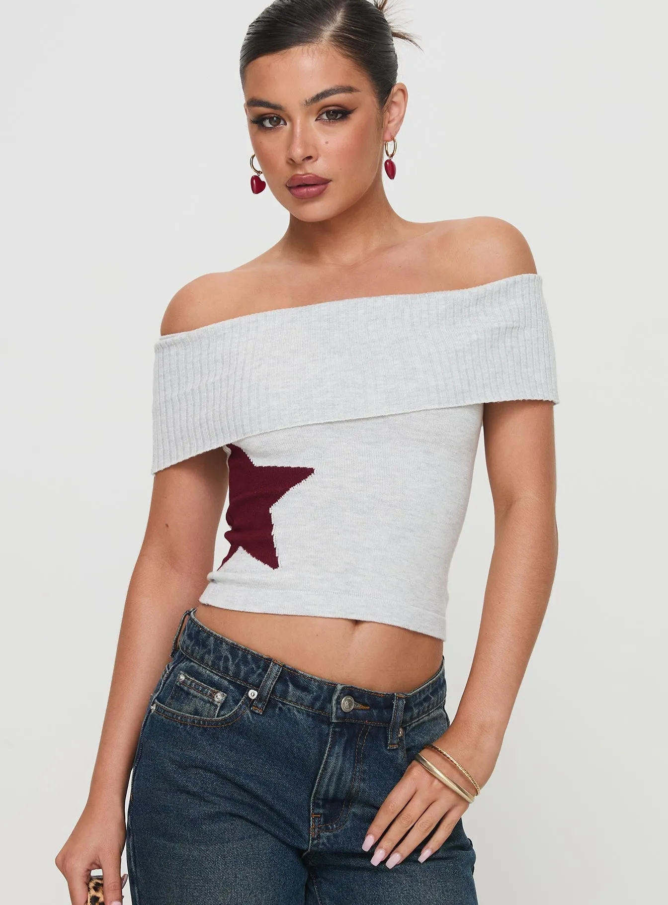 Grey Off The Shoulder Top - Jacquiel