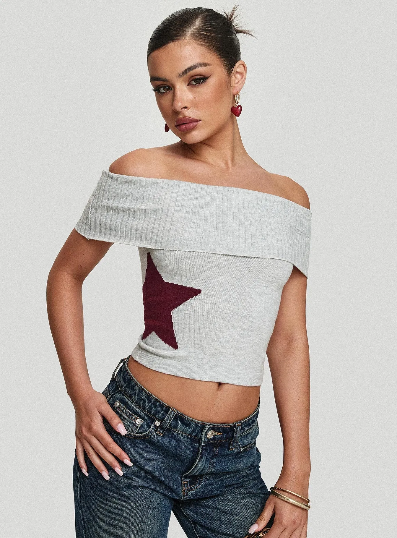 Grey Off The Shoulder Top - Jacquiel