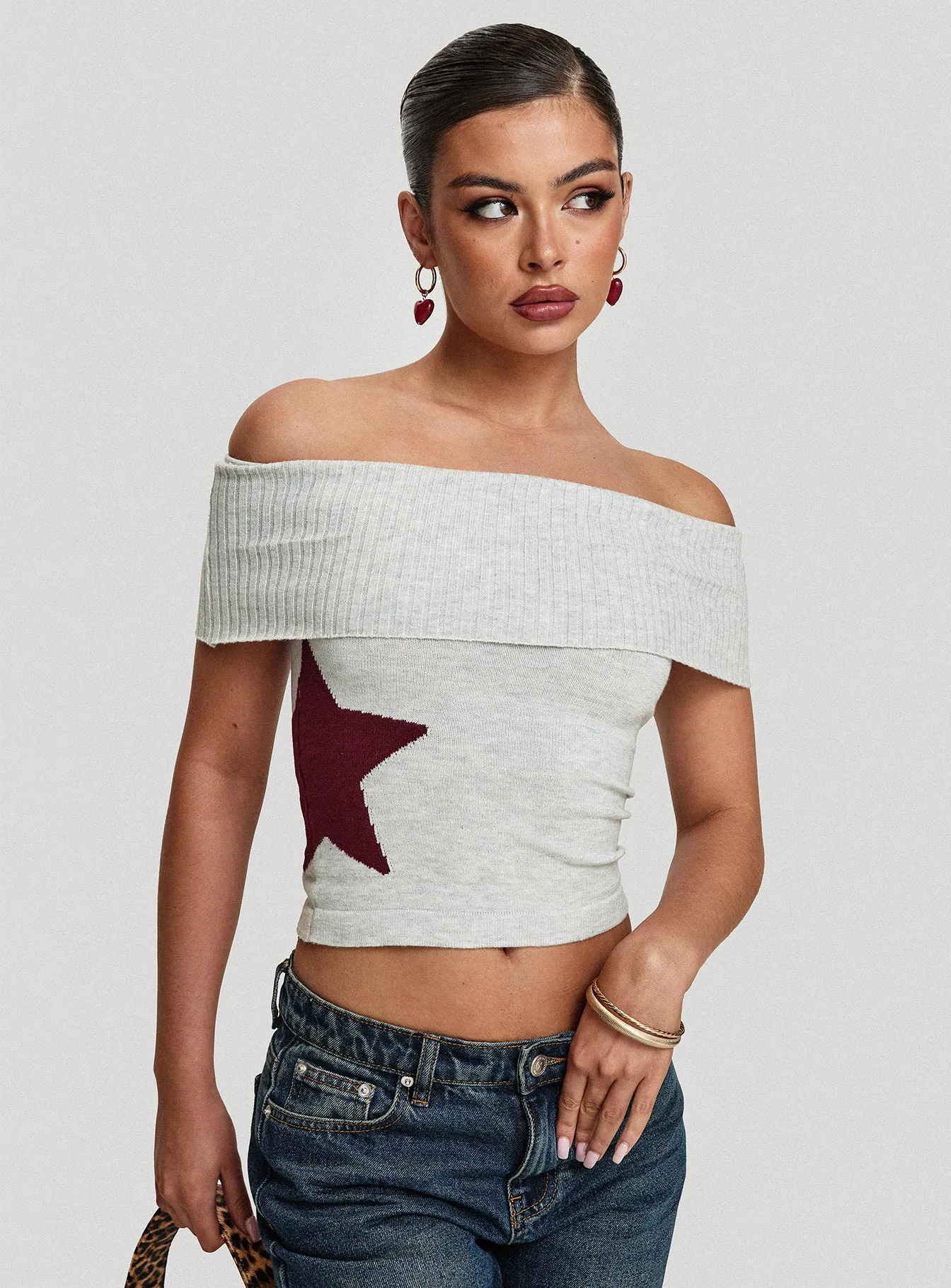 Grey Off The Shoulder Top - Jacquiel