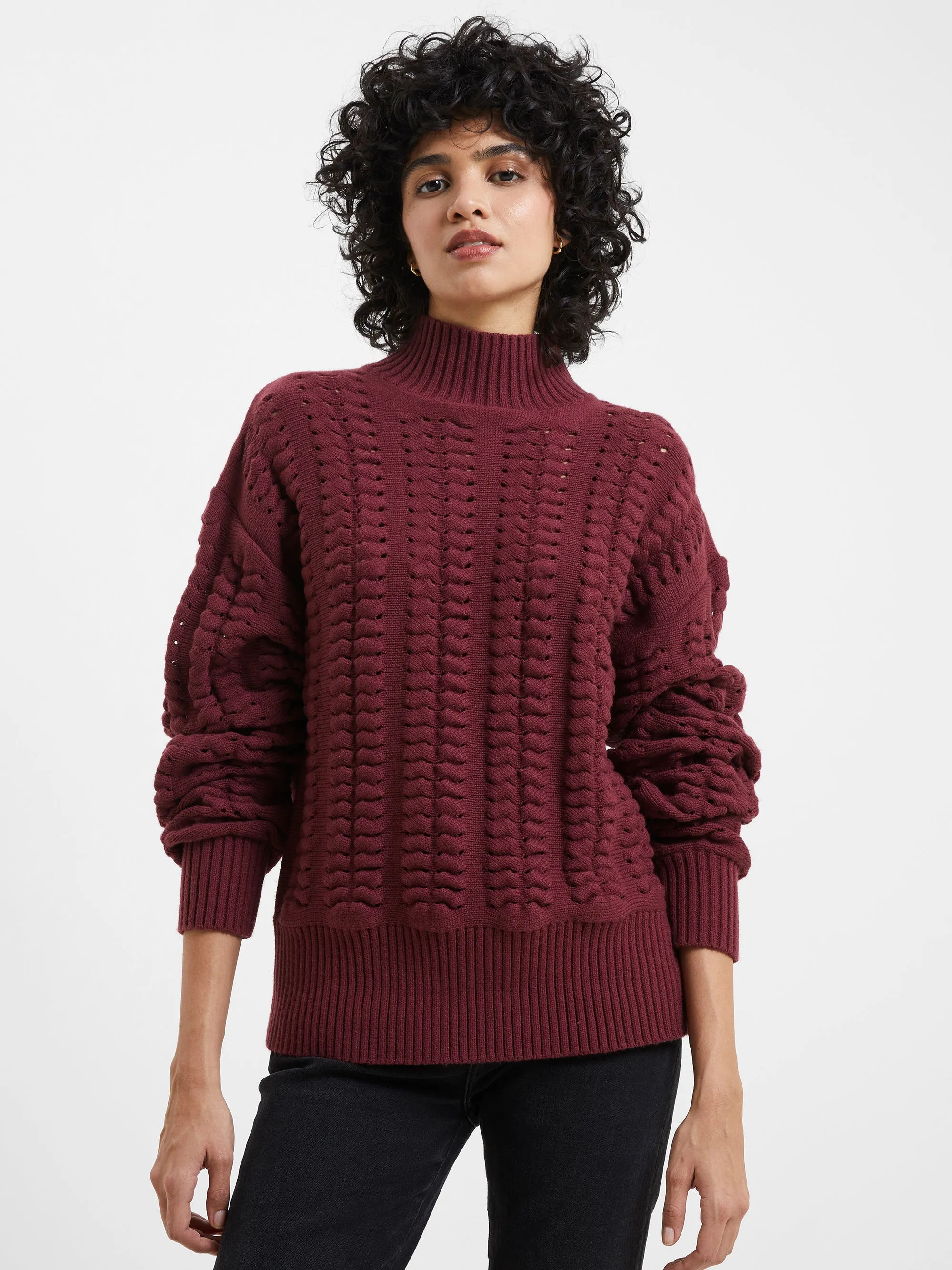 Jolee sweater with high neck and cable knit detail