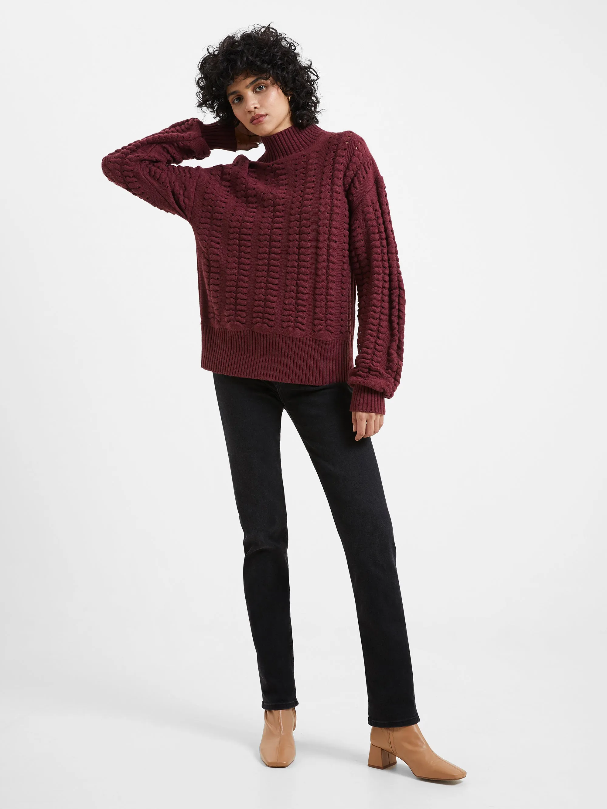 Jolee sweater with high neck and cable knit detail