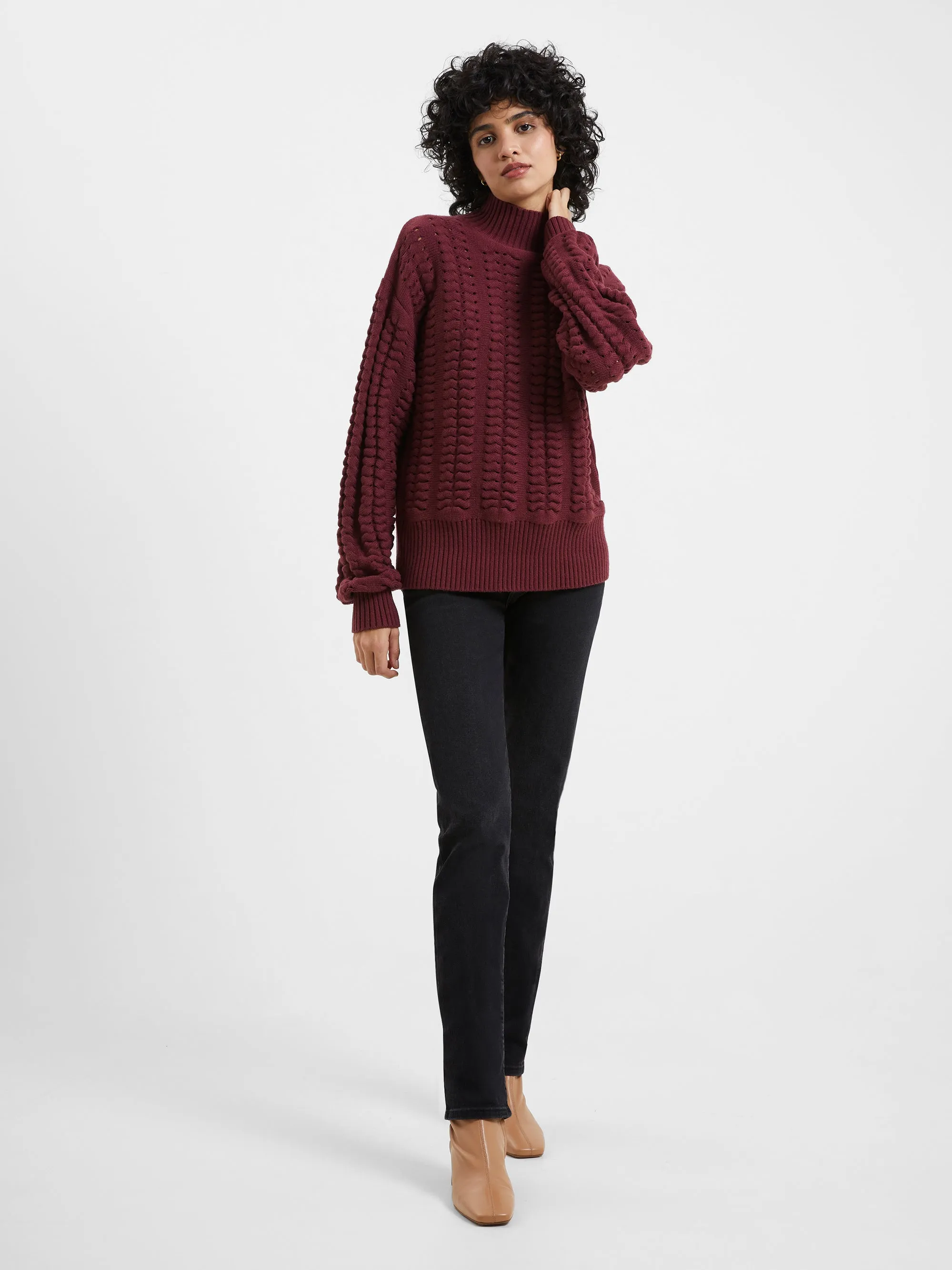 Jolee sweater with high neck and cable knit detail