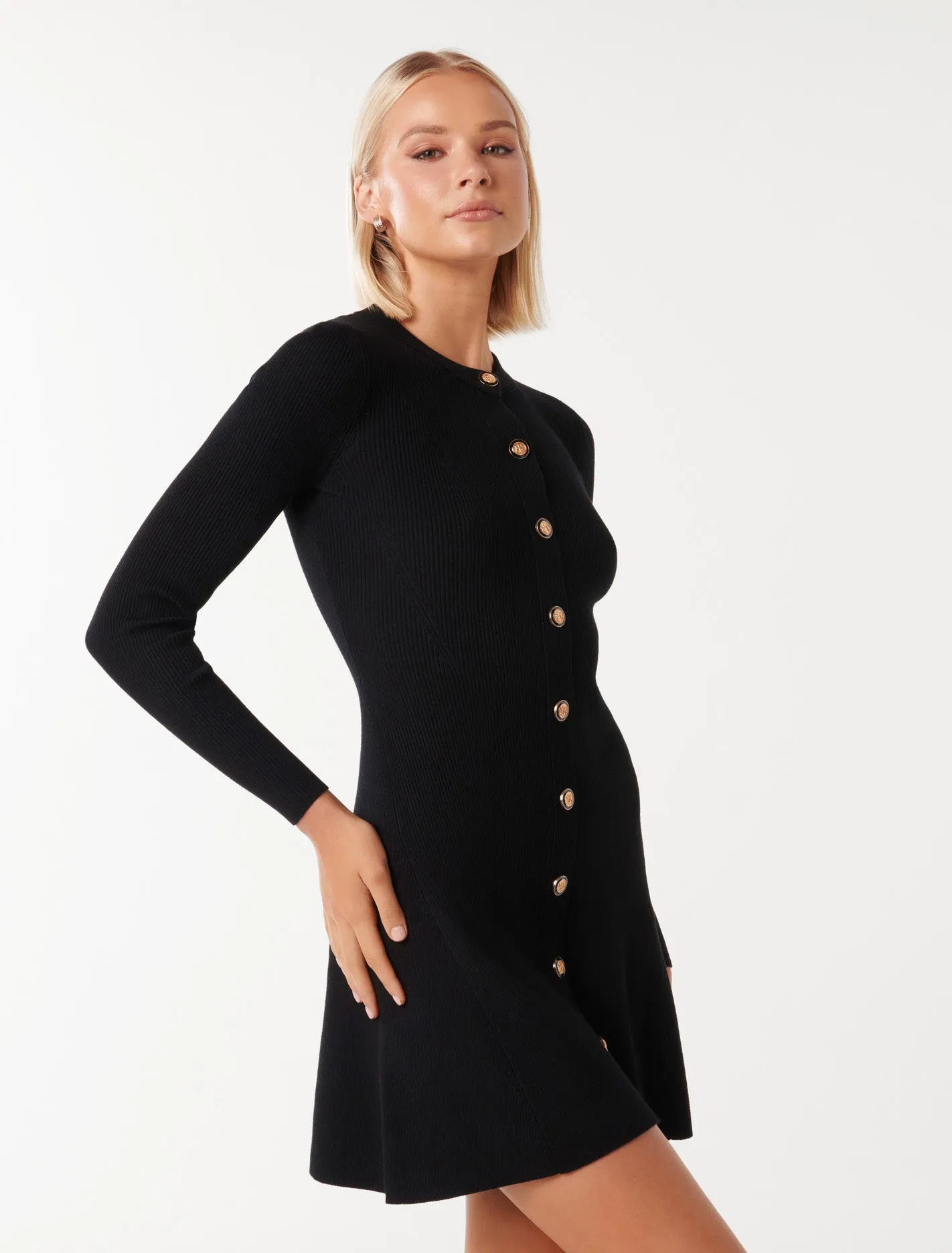 Jolie Button-Through Mini Knit Dress