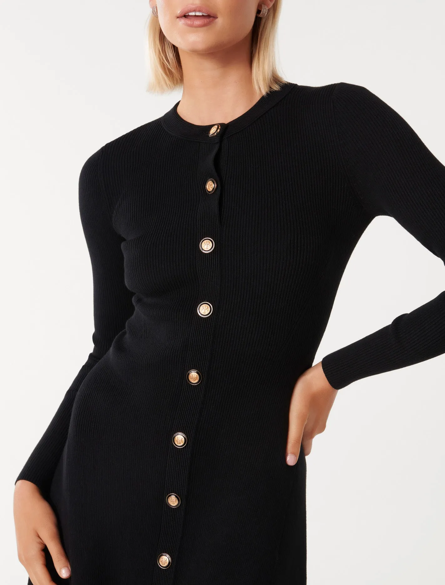 Jolie Button-Through Mini Knit Dress