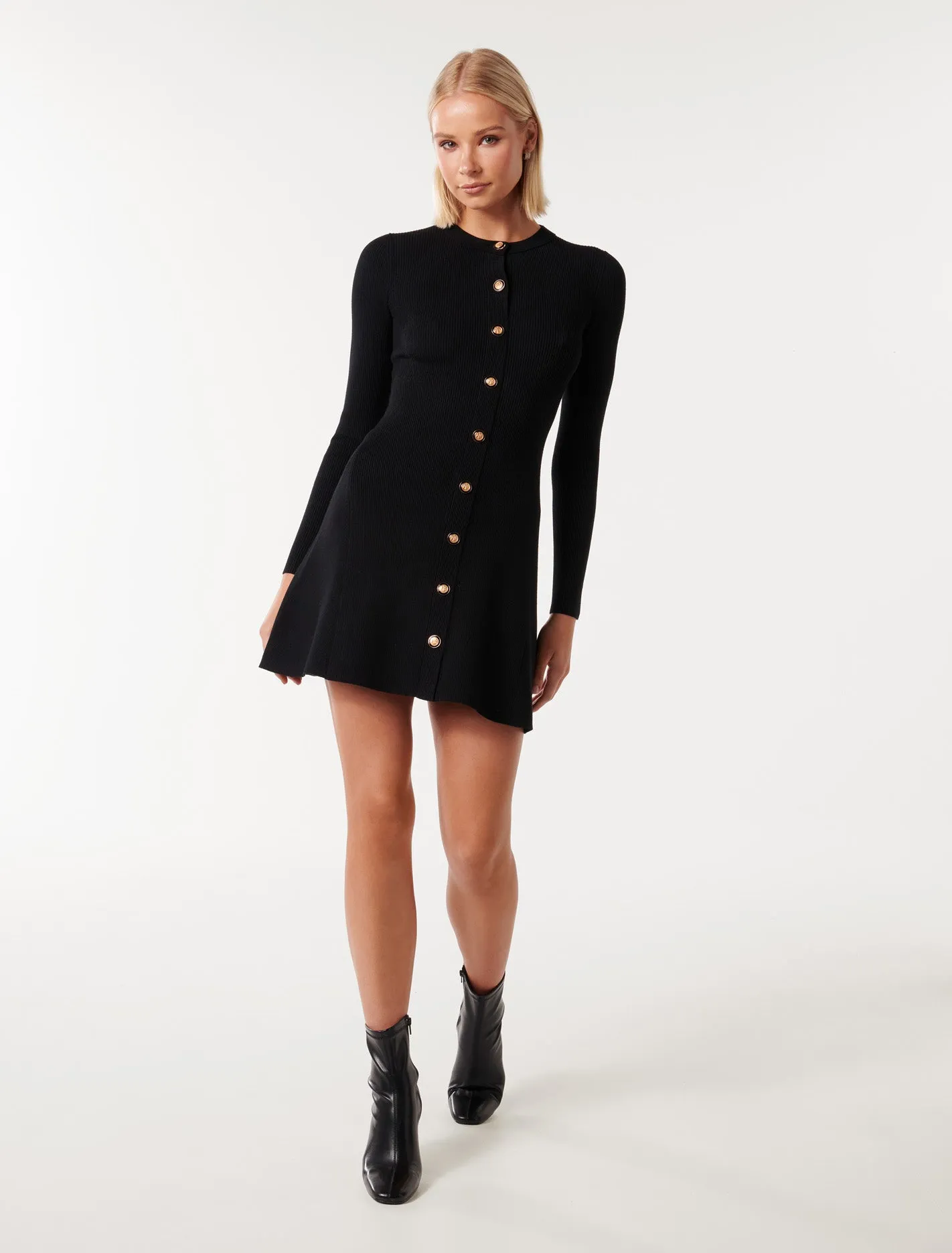 Jolie Button-Through Mini Knit Dress